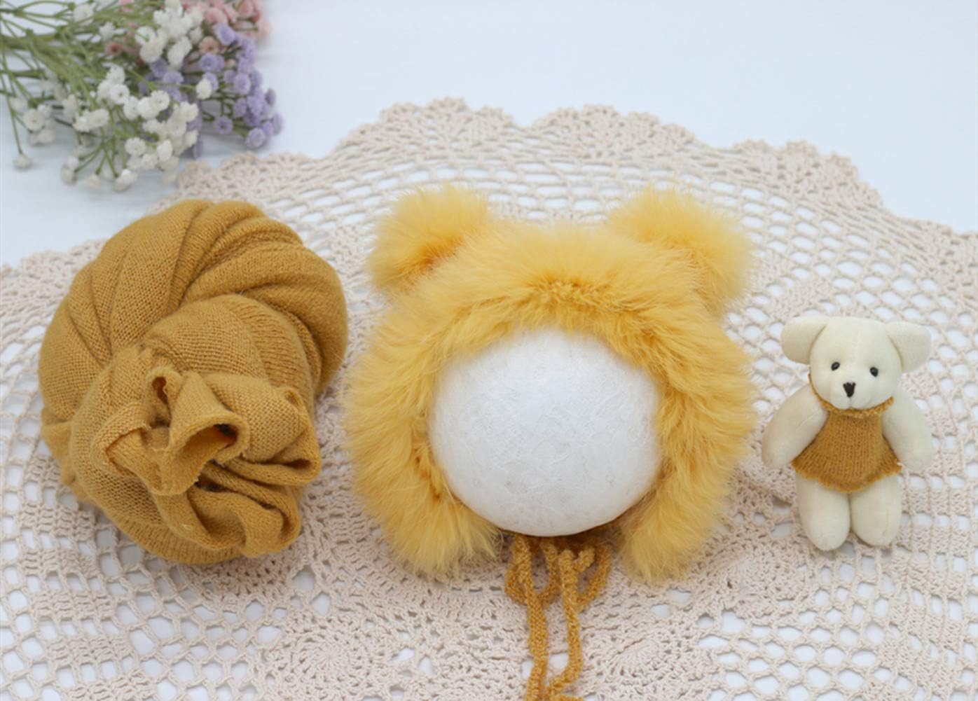 Vemonllas Baby Photo Props Teddy Bear Hat and Wrap Blanket Set