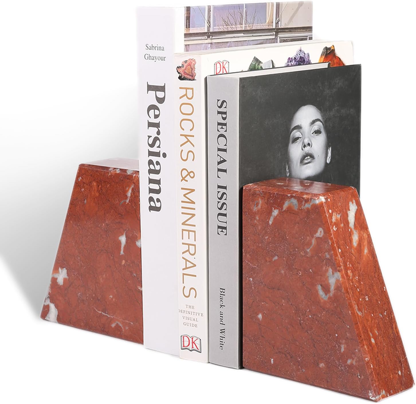 Koville Red Marble Bookends for Heavy Books