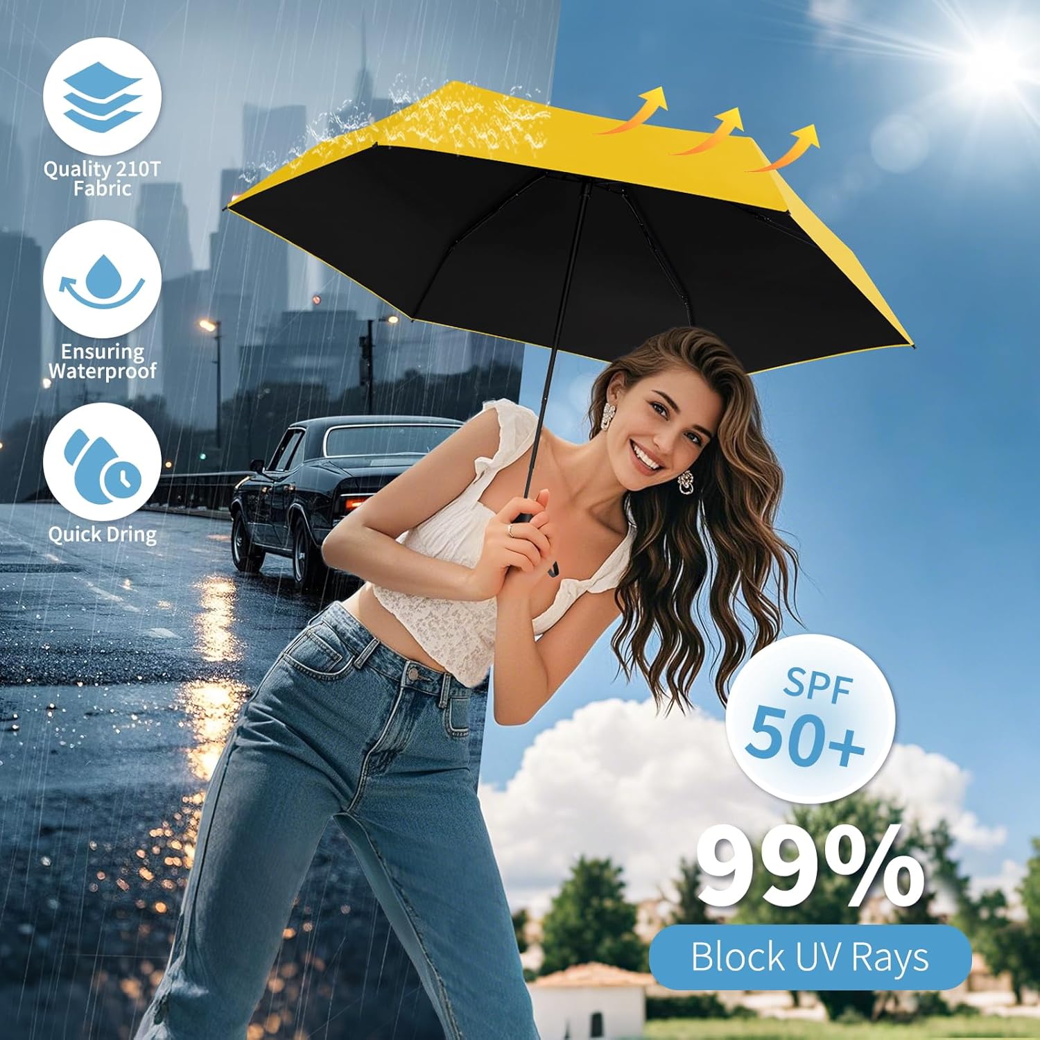 Yoobure Compact Travel Umbrella with Waterproof Case