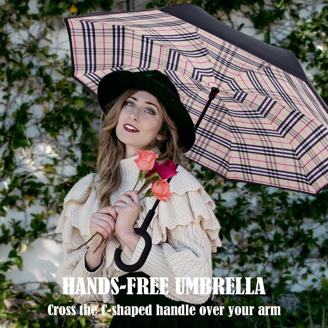 Inverted Reverse Umbrella with C-shaped Handle for Rain