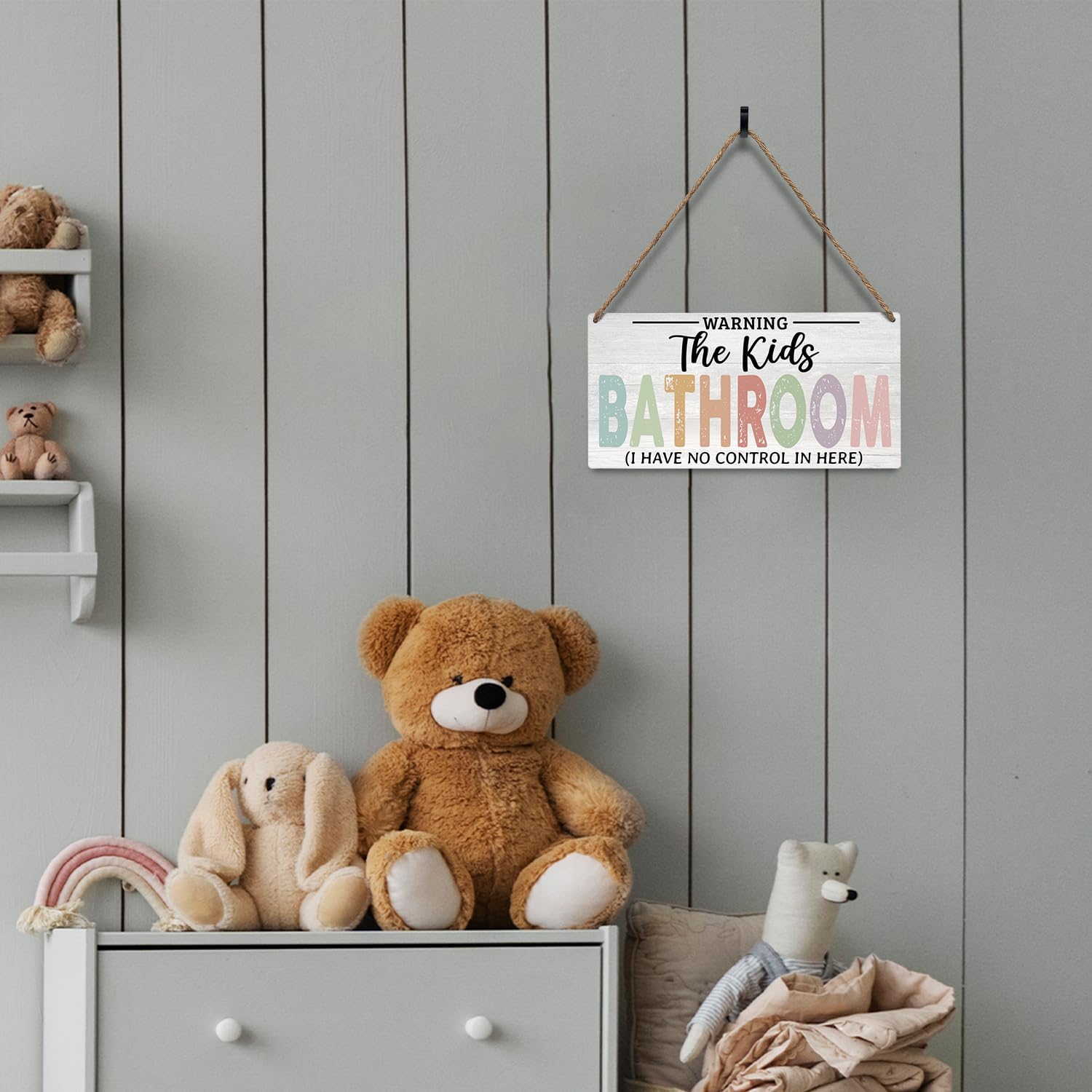 JXREQ Wooden Bathroom Signs 12x6 Inch for Kids
