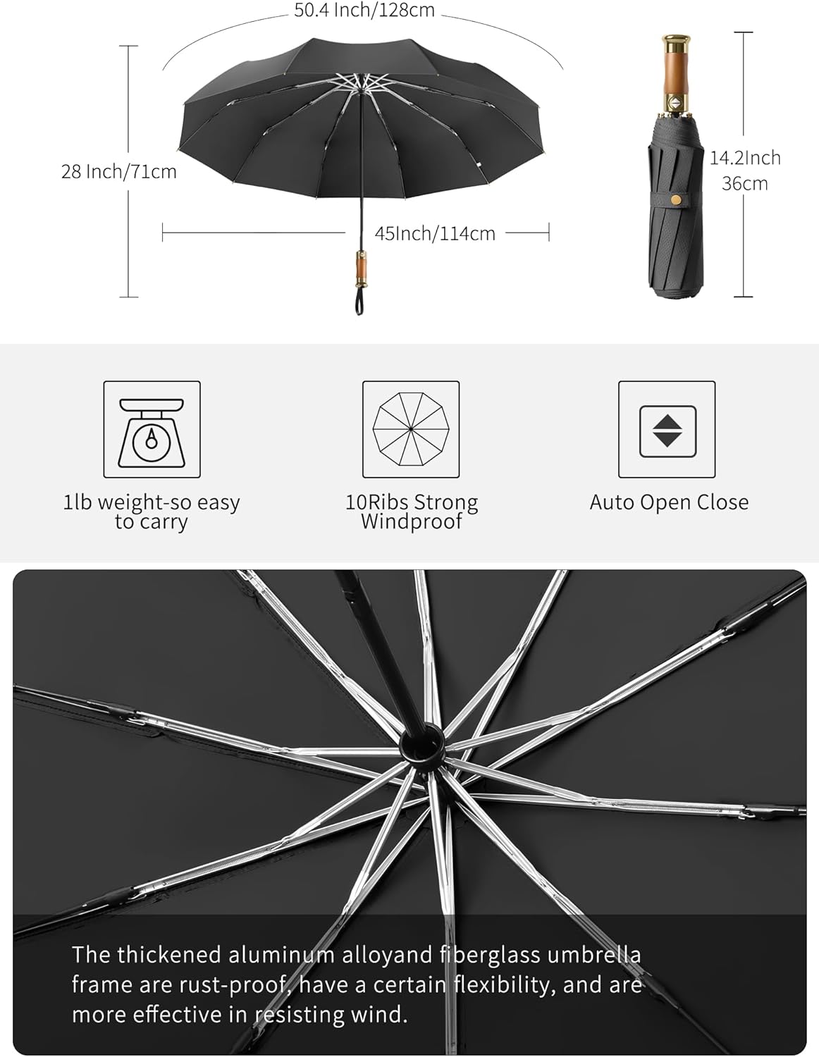 Rain Cats Large 46 Inch Windproof Folding Umbrella