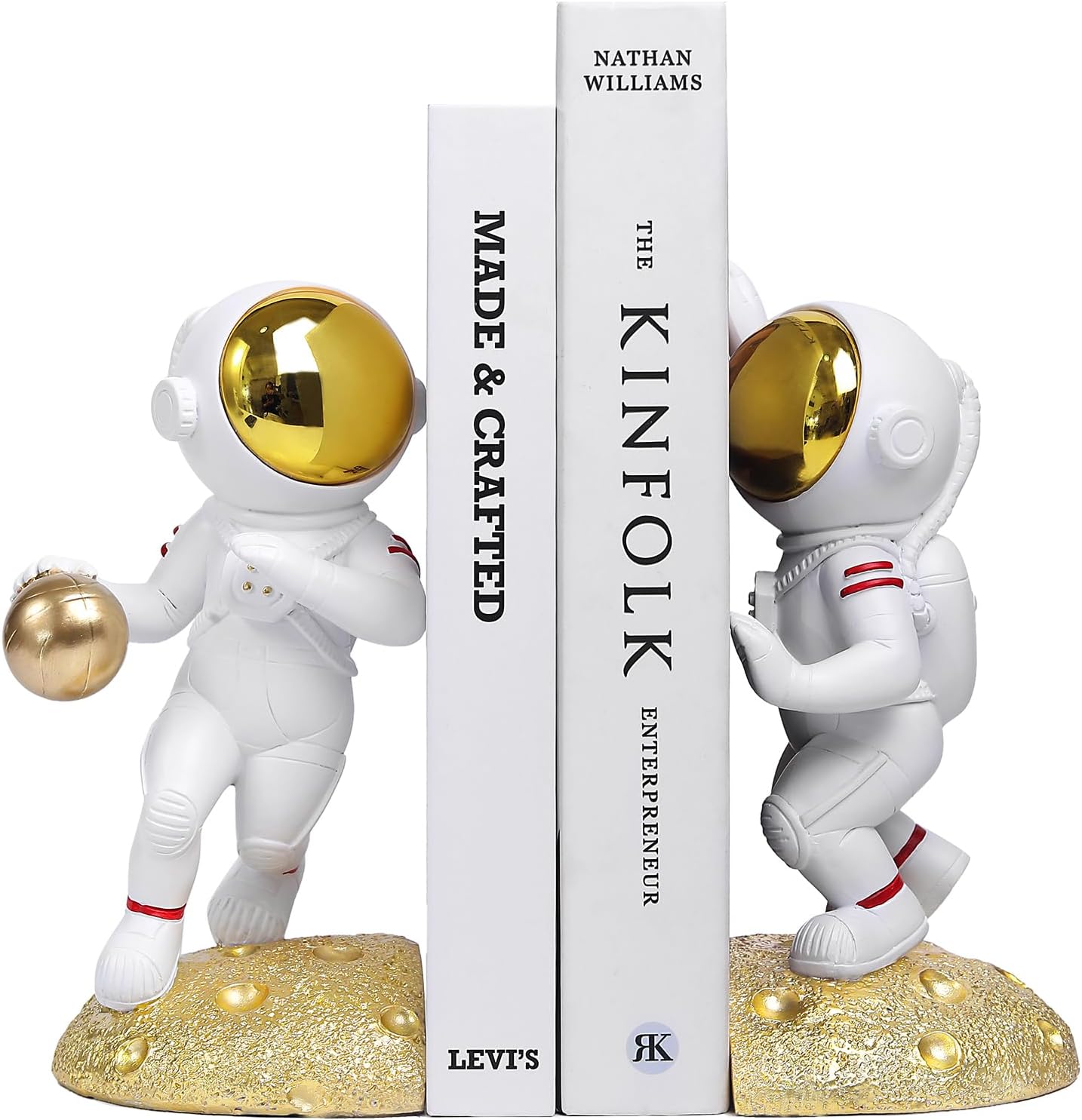 UREYMX Astronaut Bookends Gold Heavy Duty