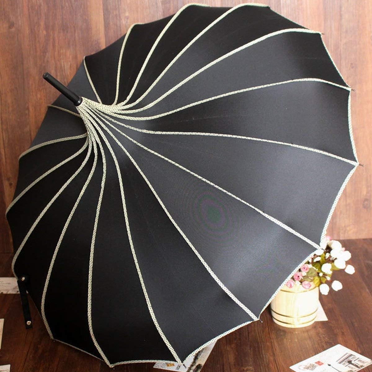 VIVI SKY Classic Peaked Stick Umbrella Black