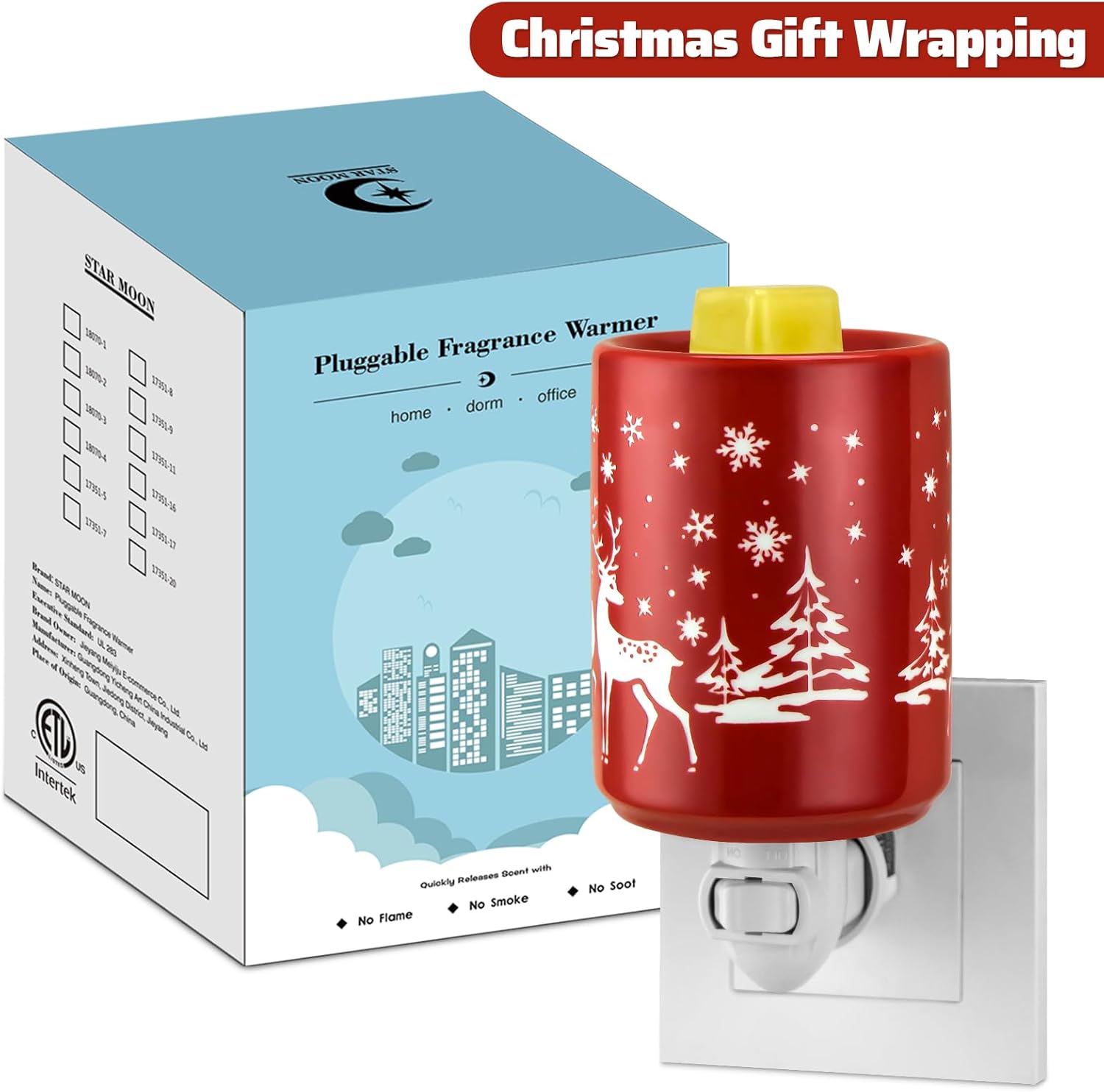 STAR MOON 2 in 1 Fragrance Wax Melter Night Light with Red Reindeer