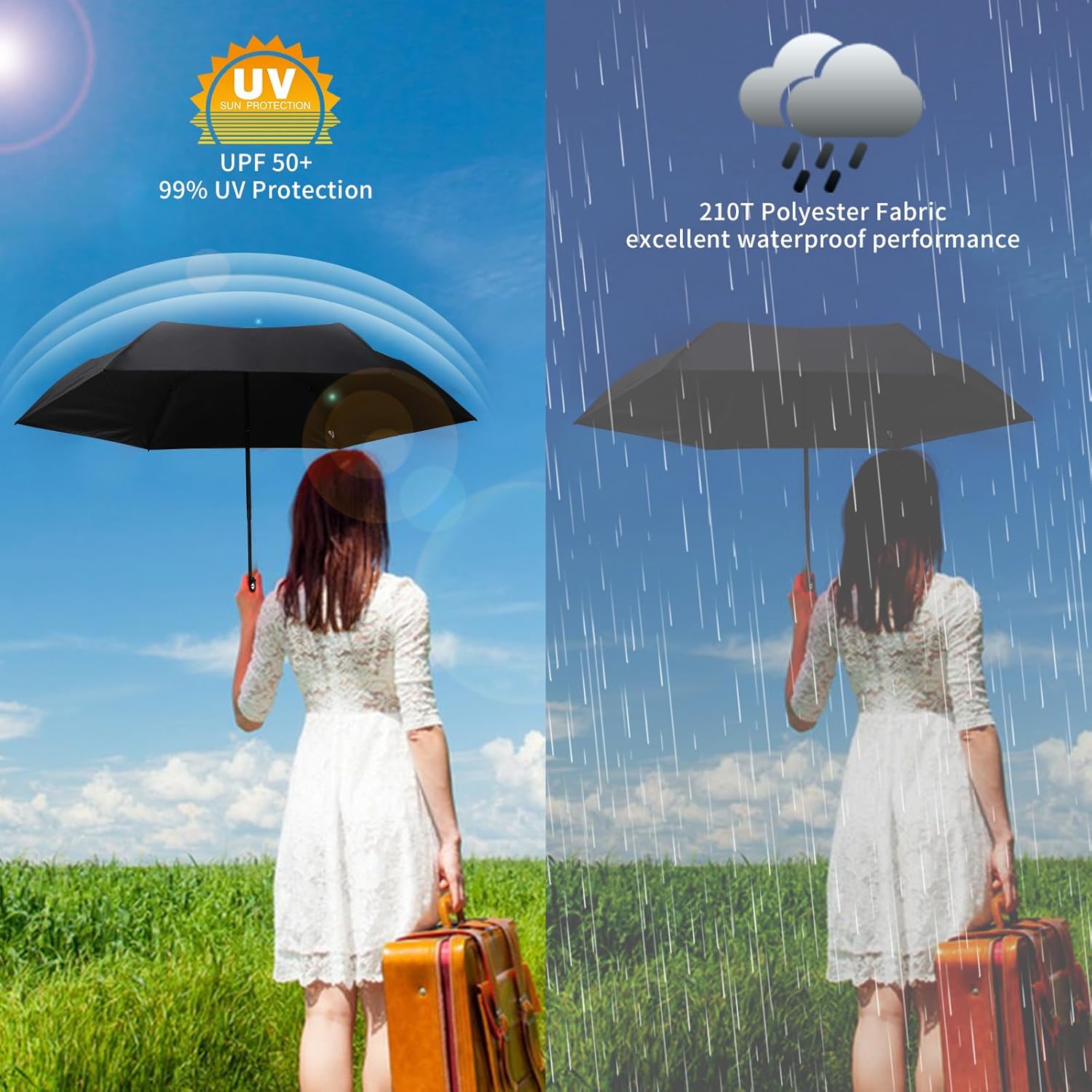 GAOYAING Compact Automatic Travel Umbrella with UV Protection Case 1