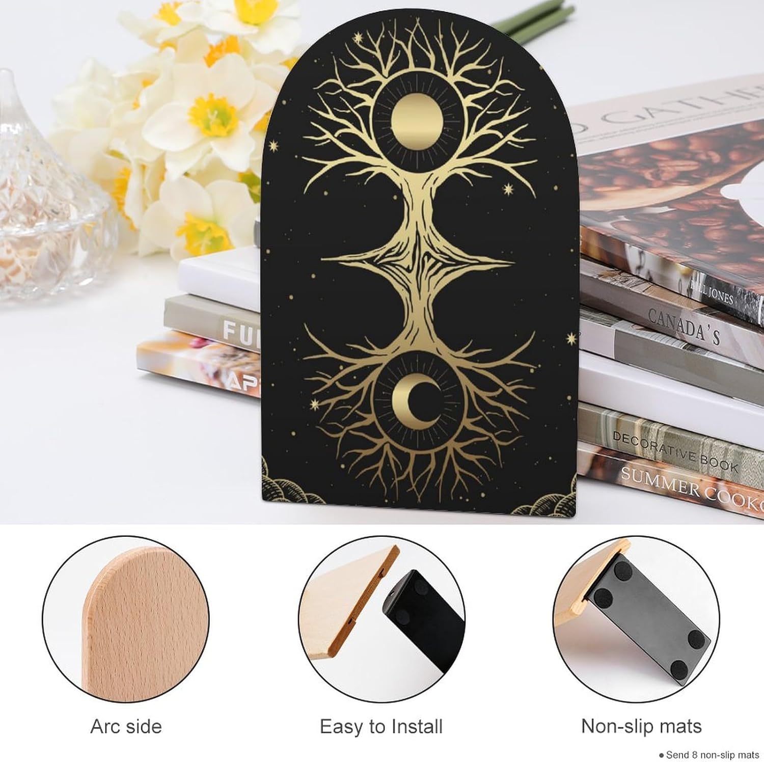 Ruhho Tree-Life-Sun-Moon Decorative Bookends 1 Pair