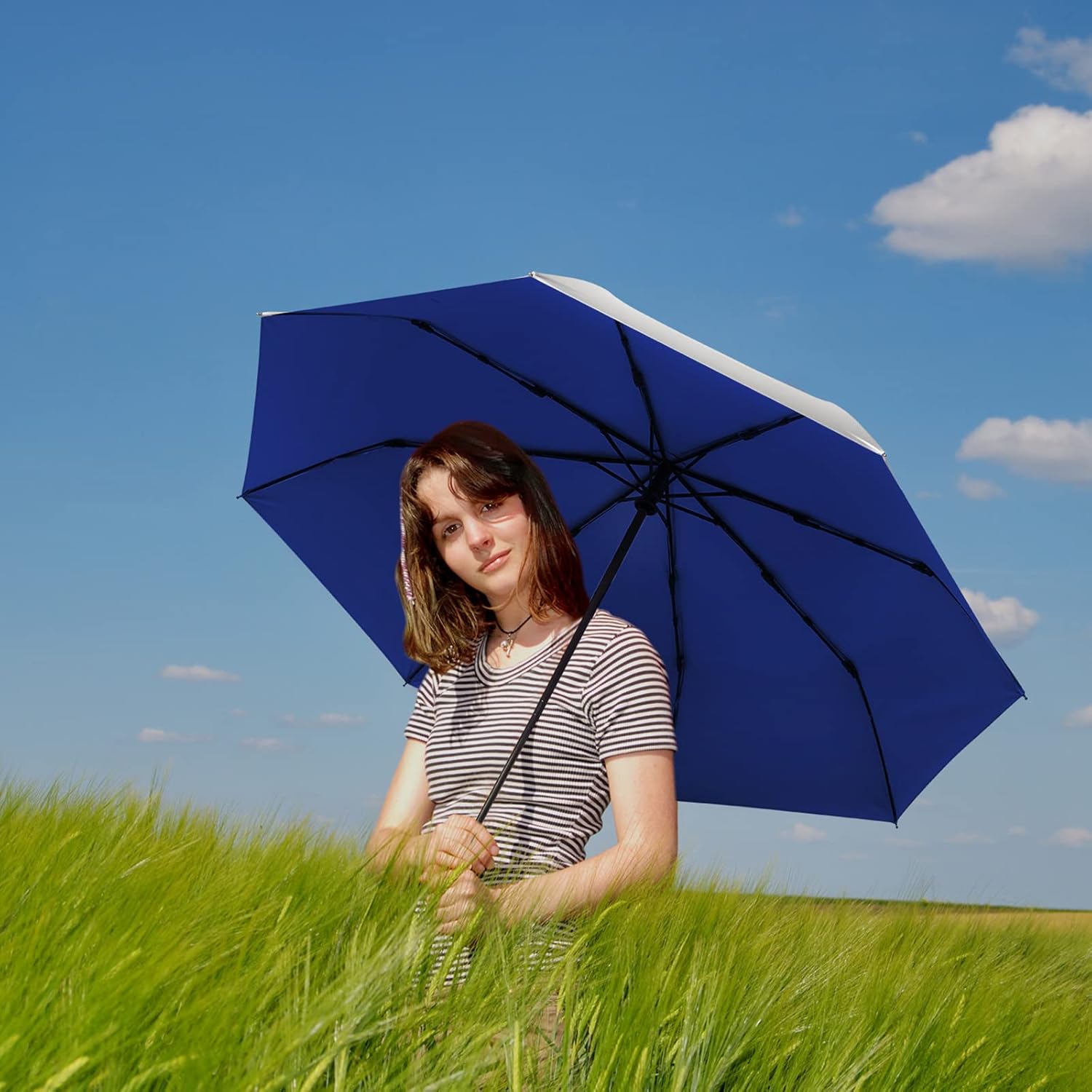 G4Free UPF 50 Windproof Travel Umbrella 42 Inch Auto Open Close