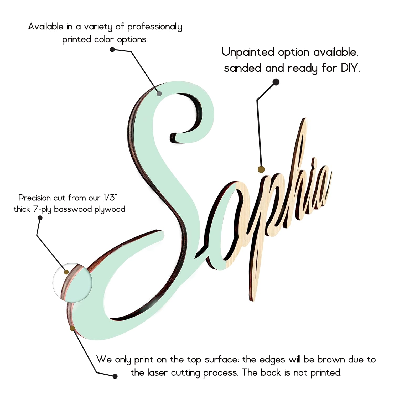 Custom Wood Name Sign - 13 Inch Thick Boho Style