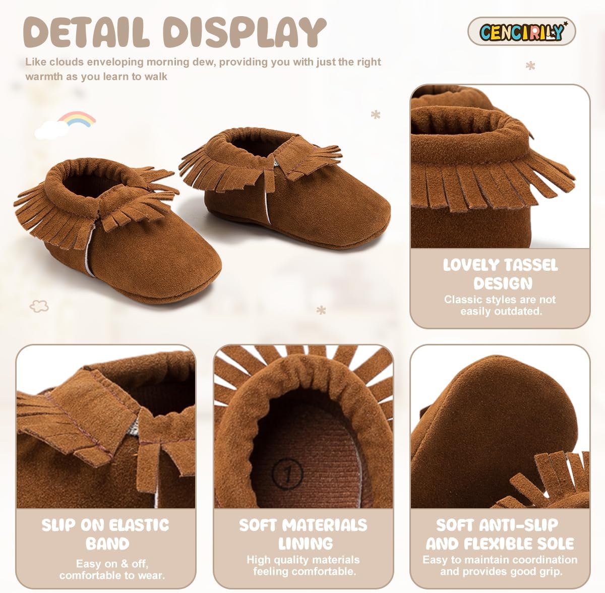 CENCIRILY Baby Fringe Moccasin Slipper with Tassel