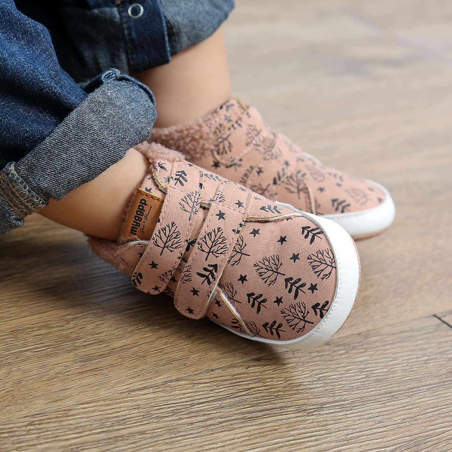 FAMI Baby Winter Booties Cozy Suede Hook and Loop