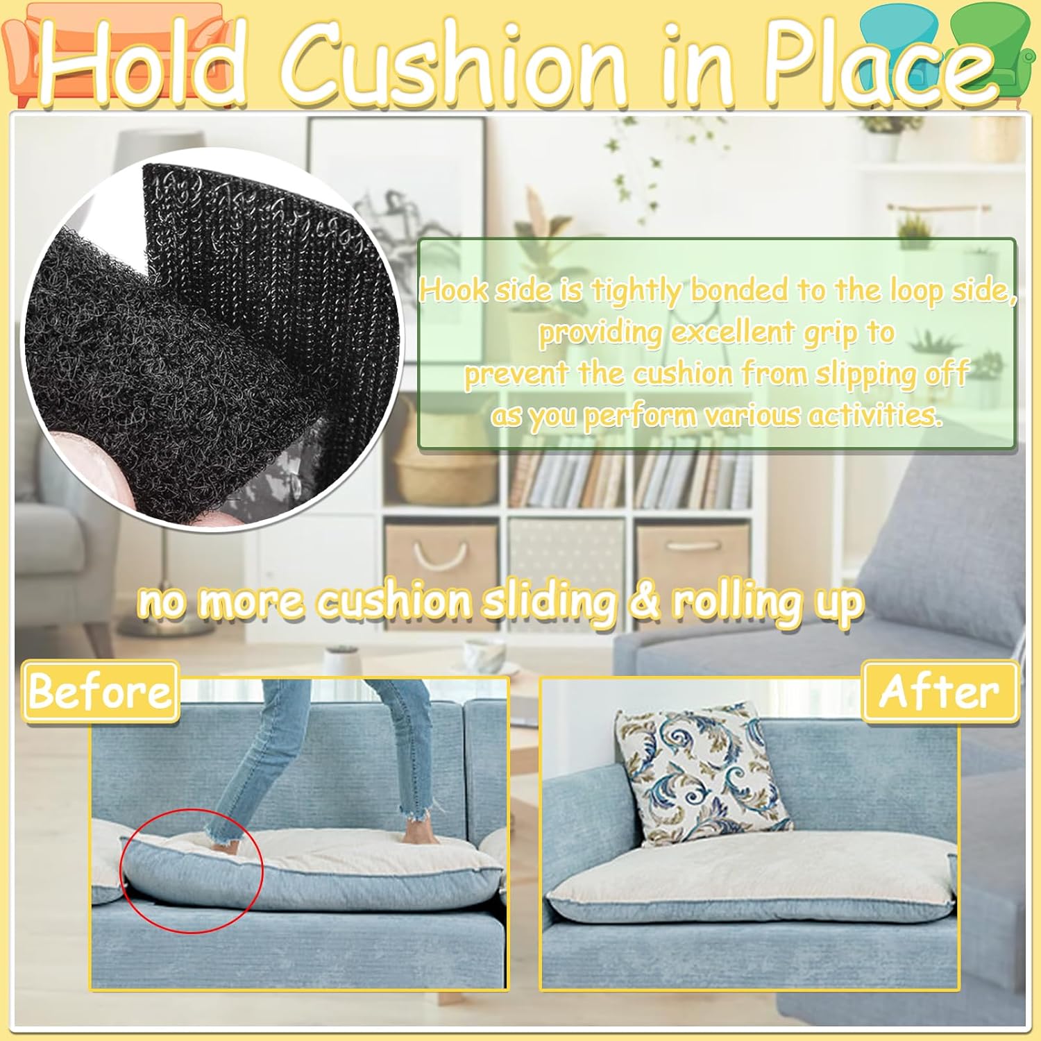 TEUVO 6 Wide Non-Slip Couch Cushion Pads