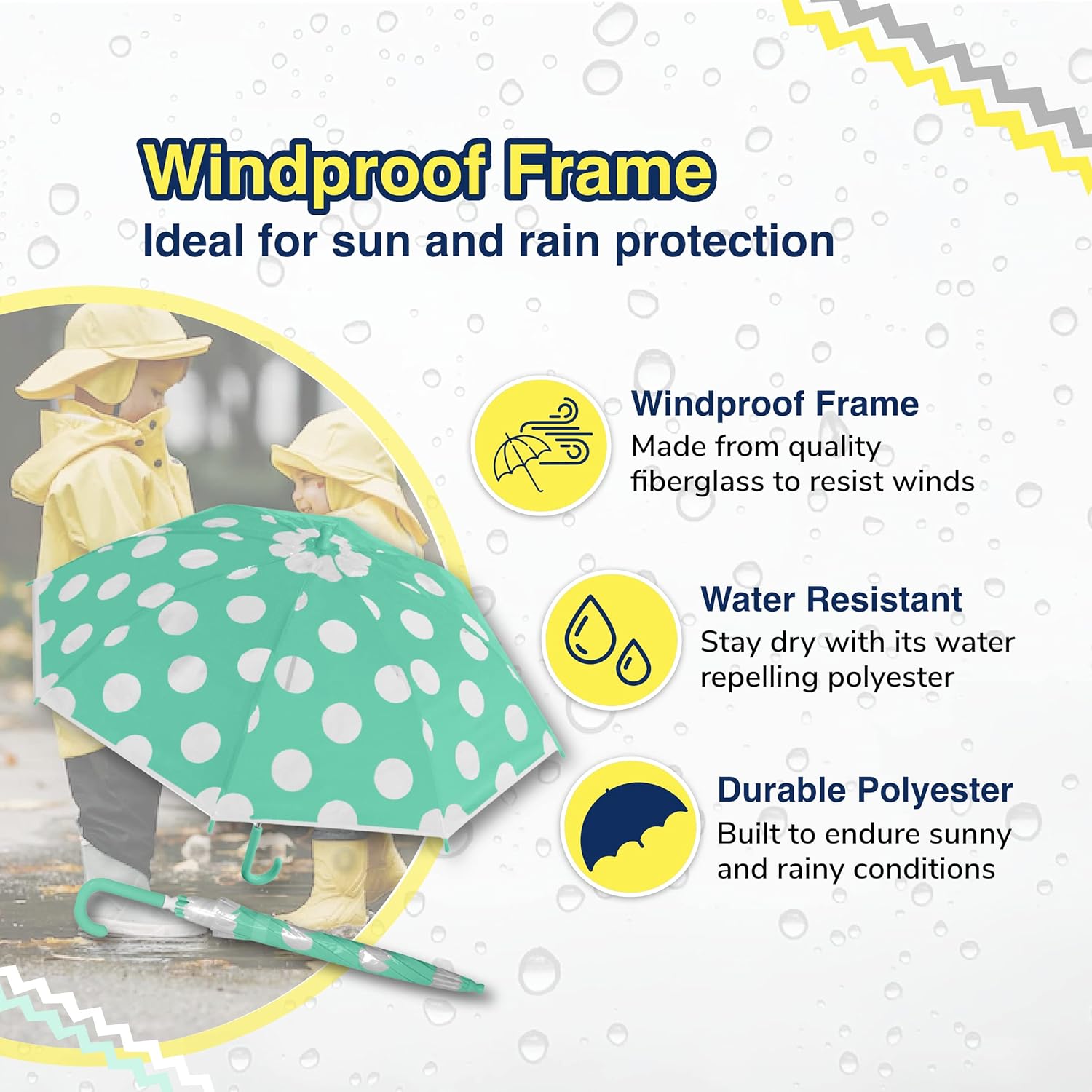 The Weather Station Kids Stick Umbrella with 32 Inch Arc Coverage