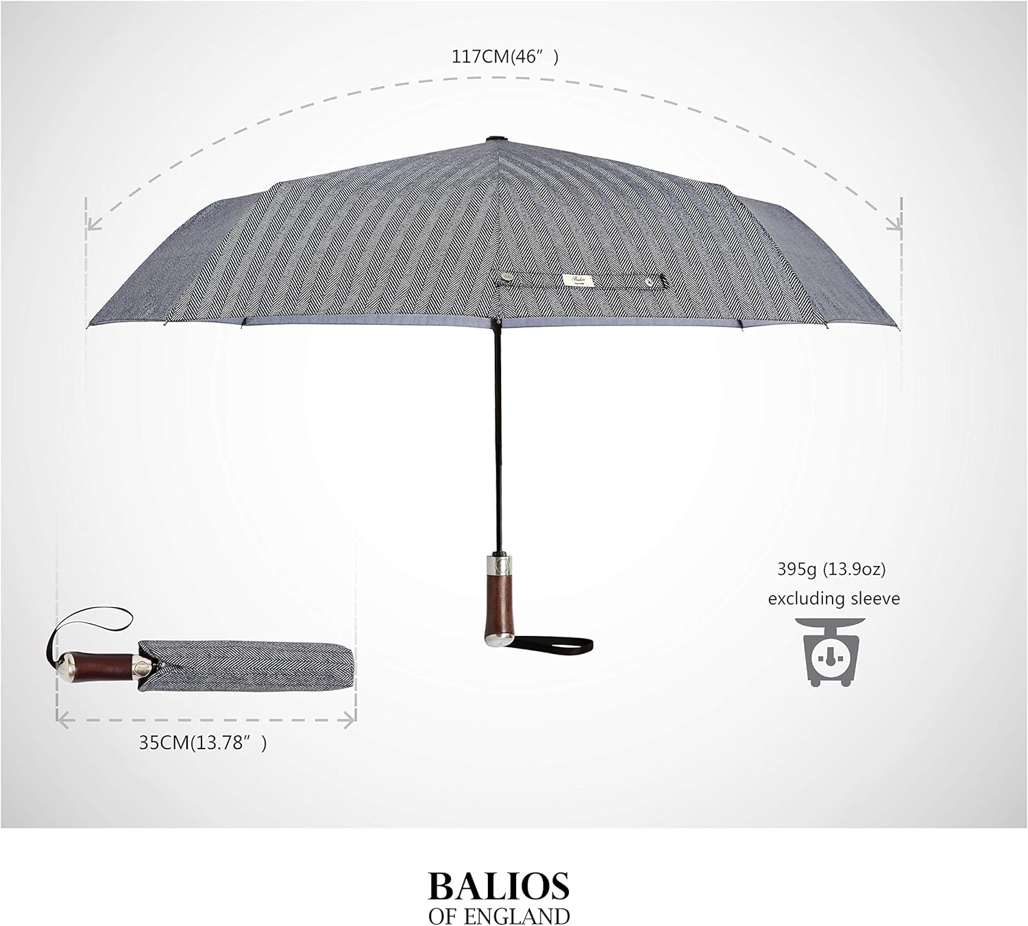 Balios Travel Umbrella Golden Hardwood Handle Auto Open Close