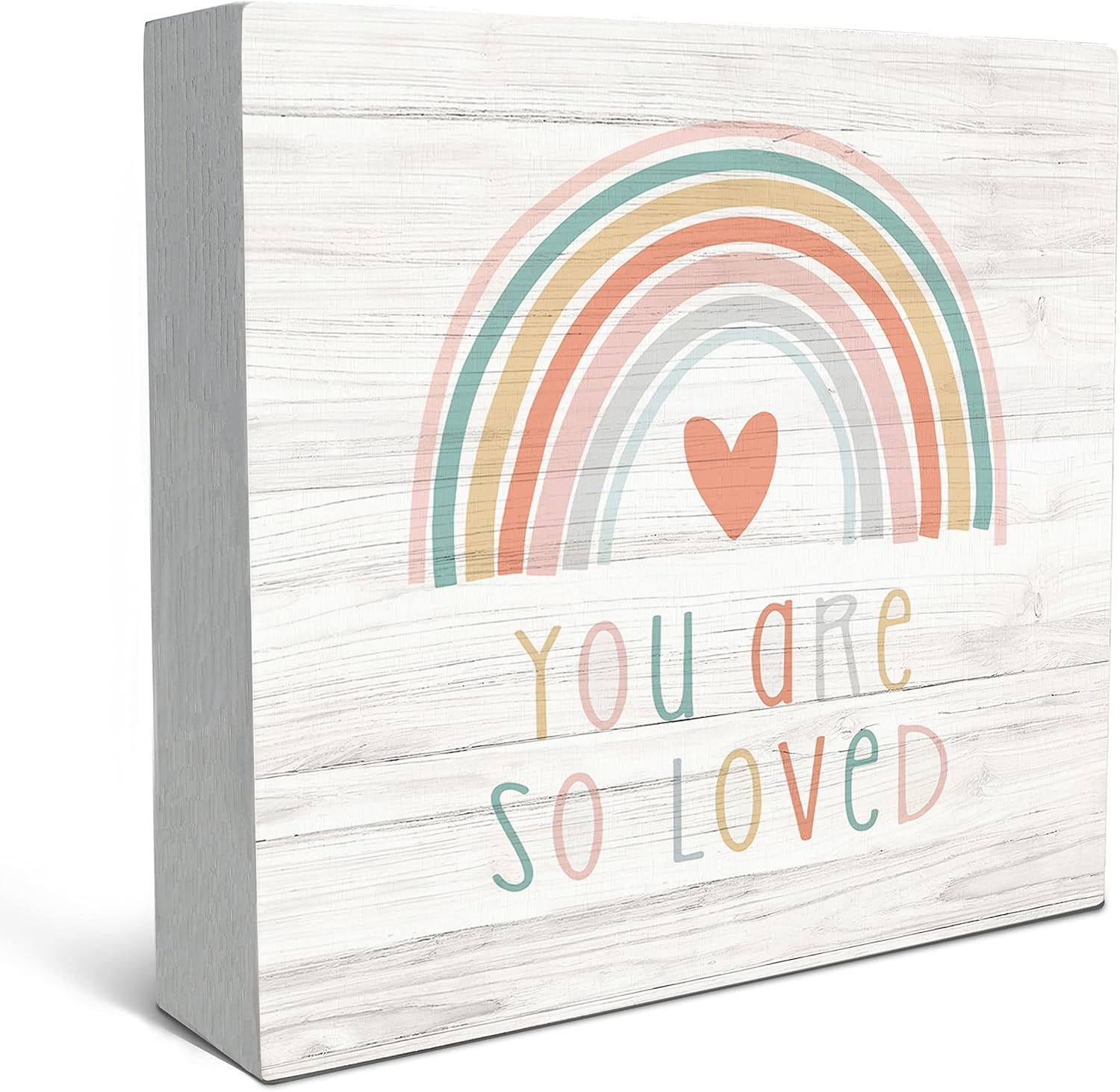 SRADMO Rainbow Heart Wooden Box Sign Desk Decor