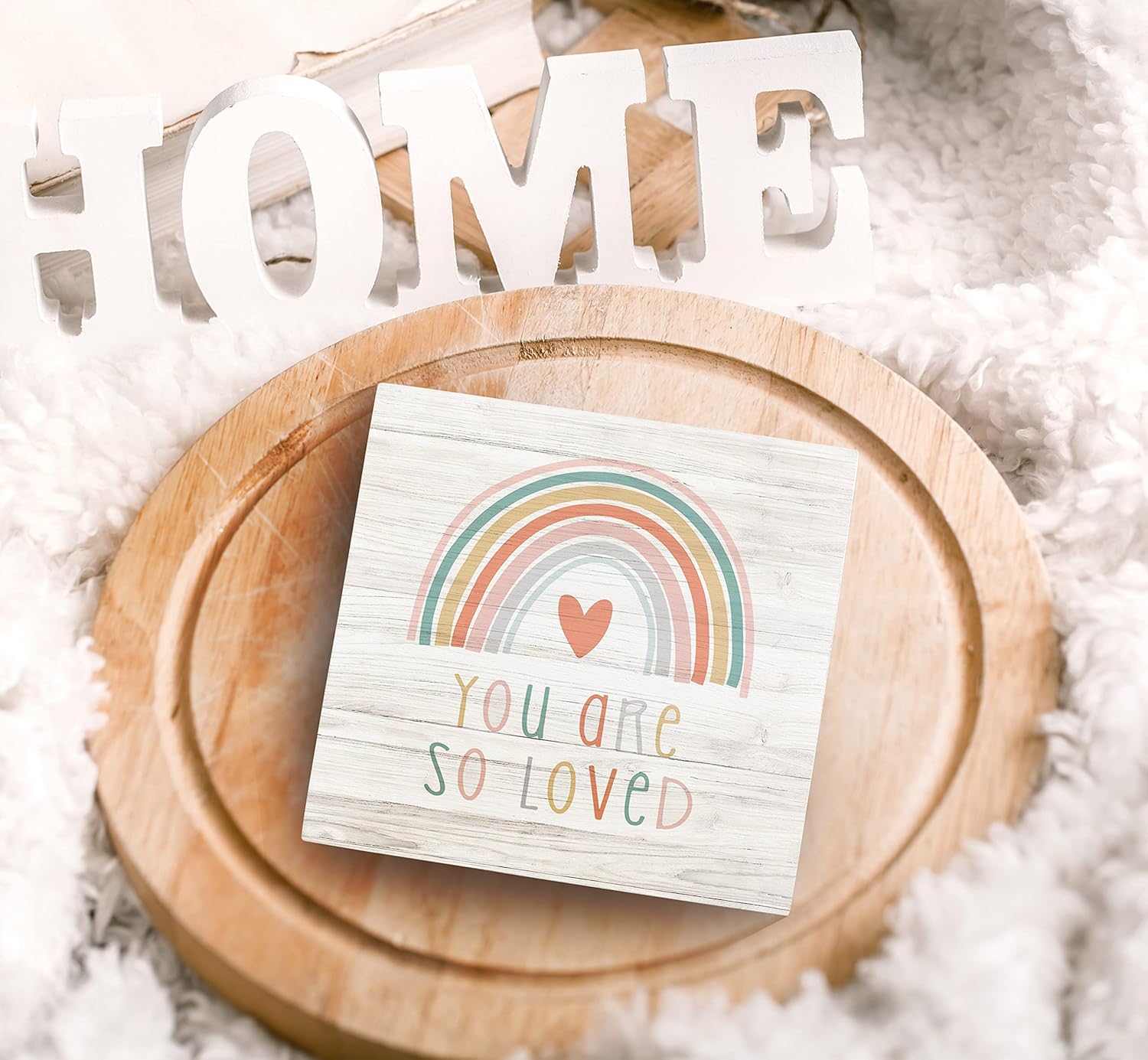 SRADMO Rainbow Heart Wooden Box Sign Desk Decor