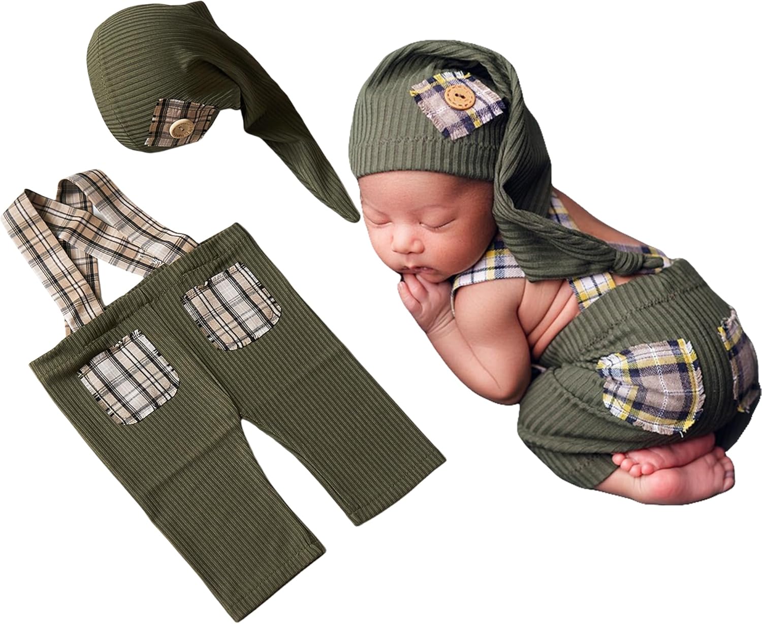Zeroest Newborn Boy Photo Outfit with Suspenders and Hat