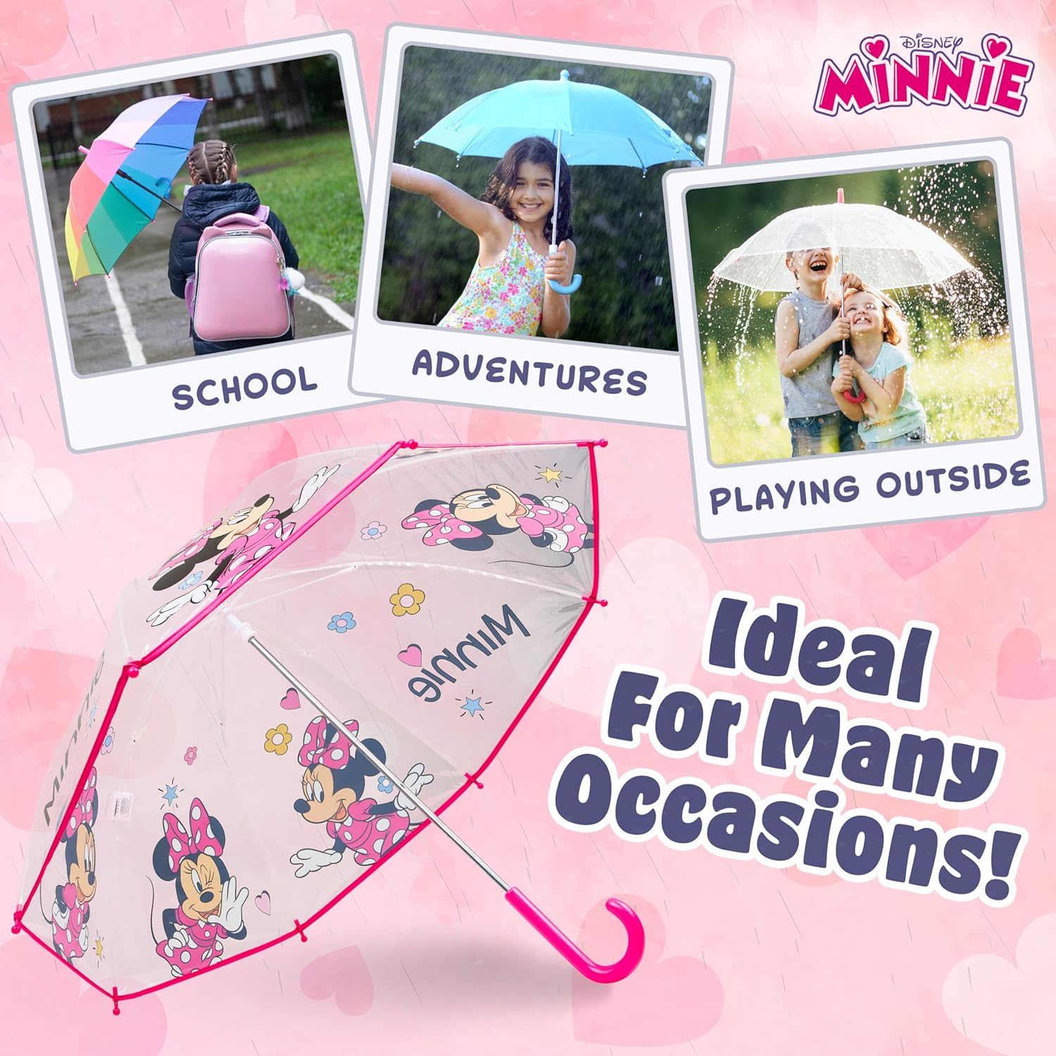Disney Clear Dome Umbrella for Girls - Folding Lightweight School Days Out
