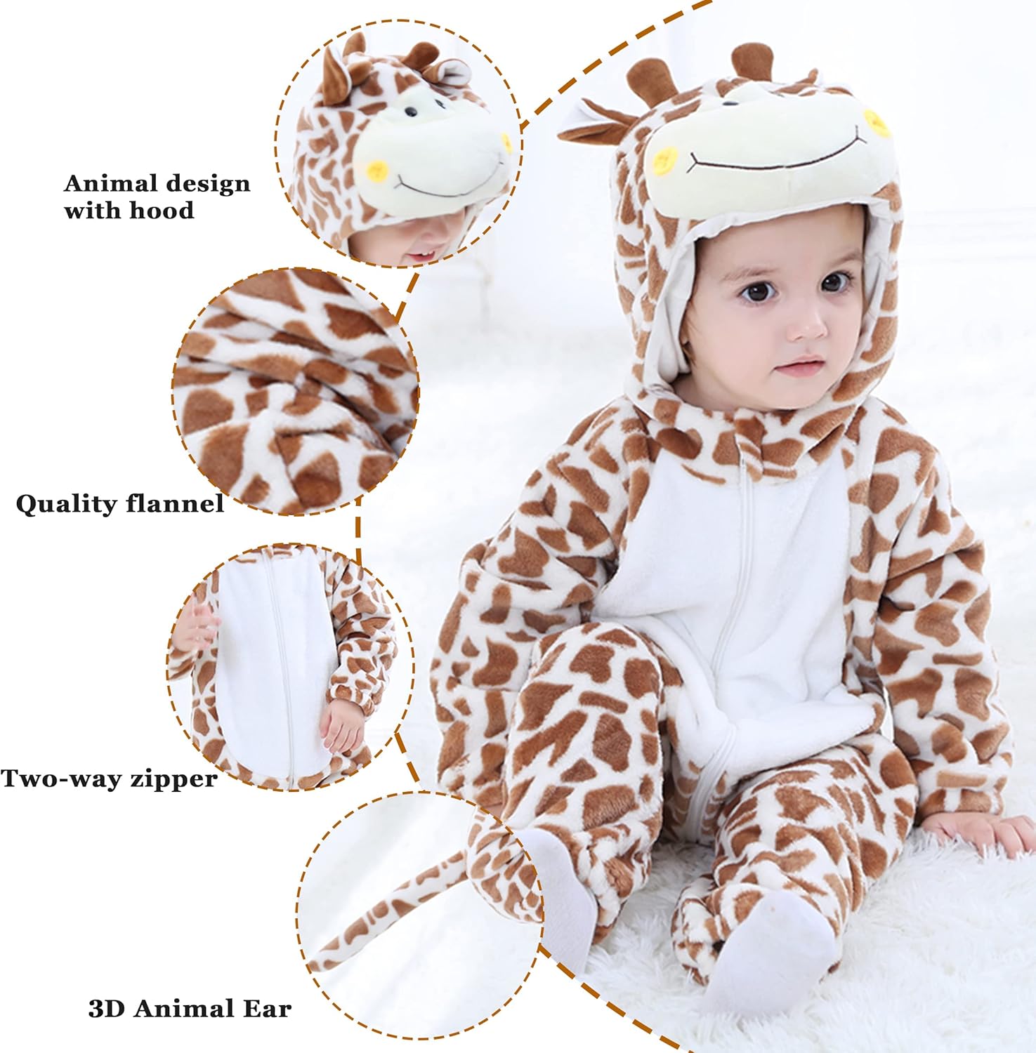 TONWHAR Baby Tiger Dinosaur Costume Hooded Romper for Kids