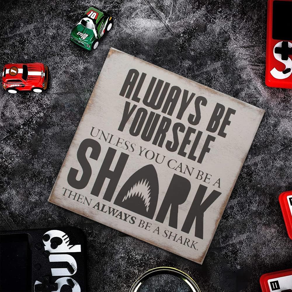 Wonbye Shark Wooden Sign with Sayings Boys Room Wall Art