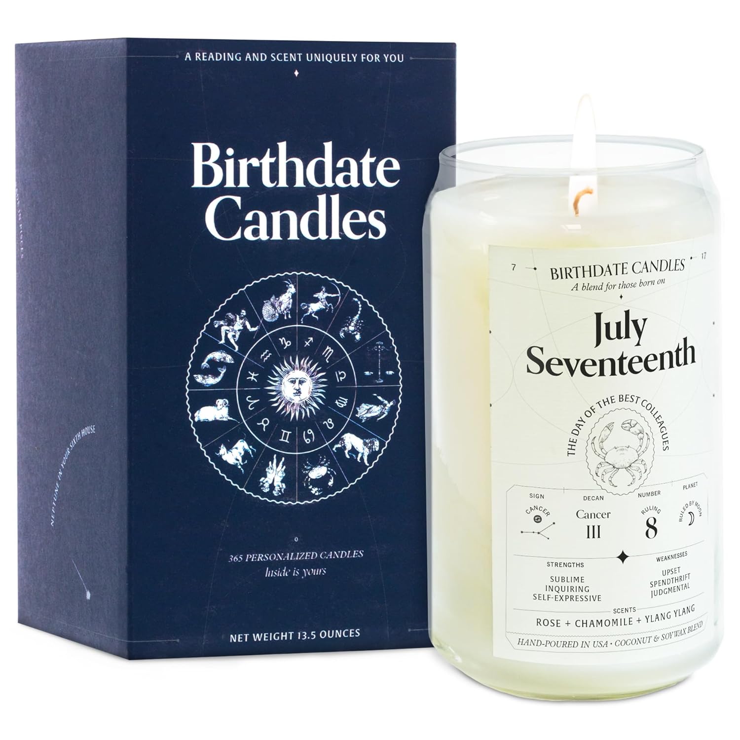 July 17 Cancer Birthday Candle - Rose Chamomile Ylang Ylang Scent 1