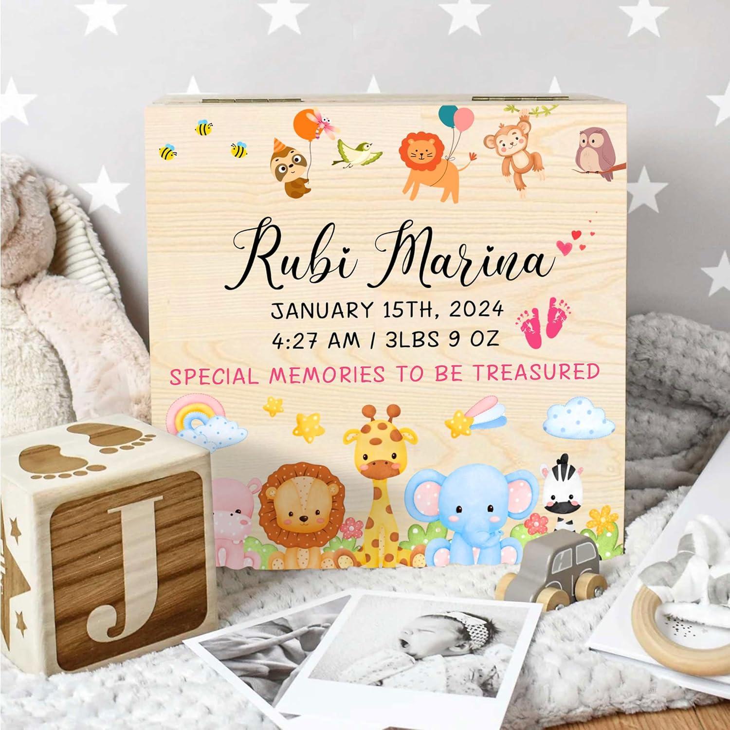 Personalized Baby Memory Box with Name and Birth Details