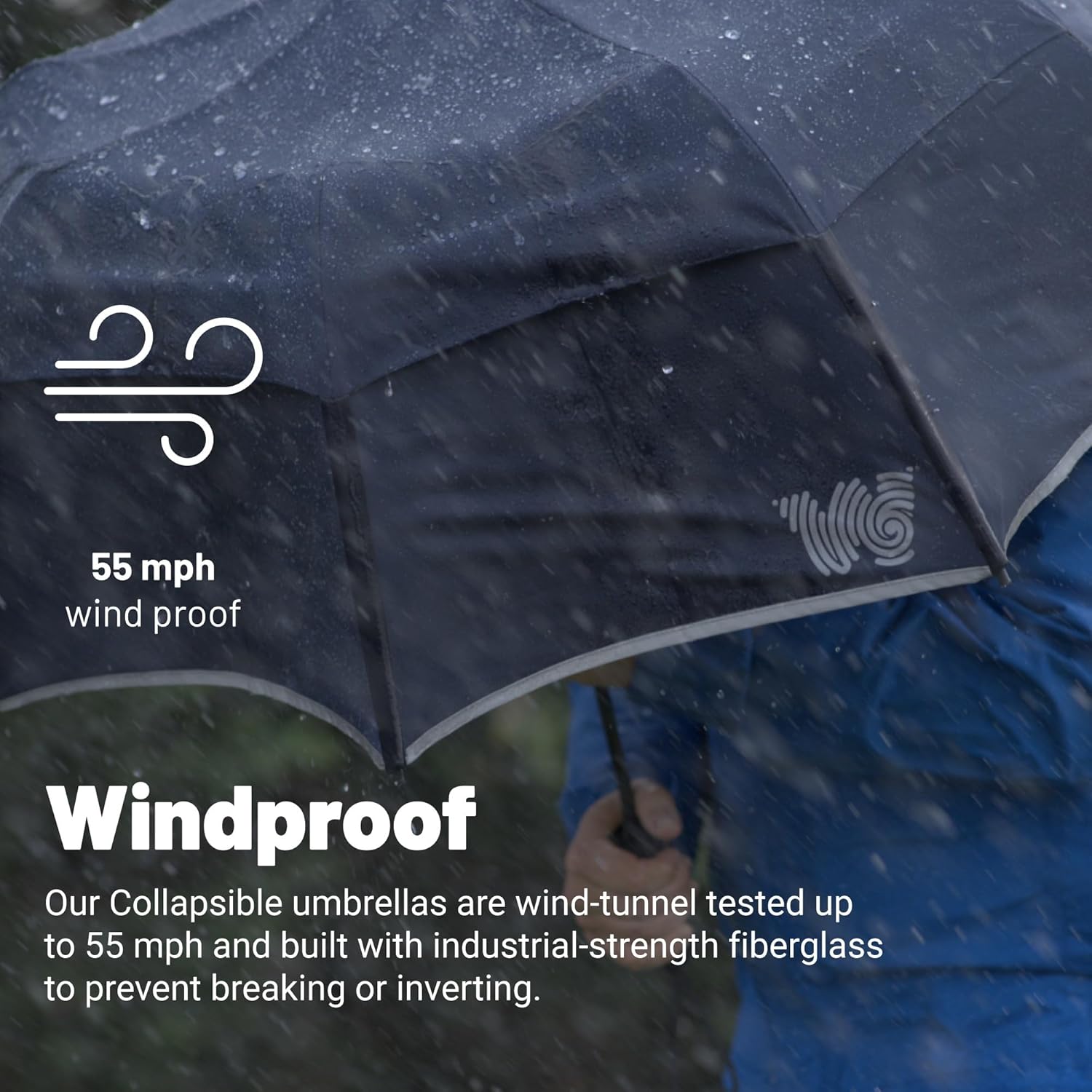 Weatherman Collapsible Windproof Travel Umbrella - 55 MPH Resistant Navy Blue