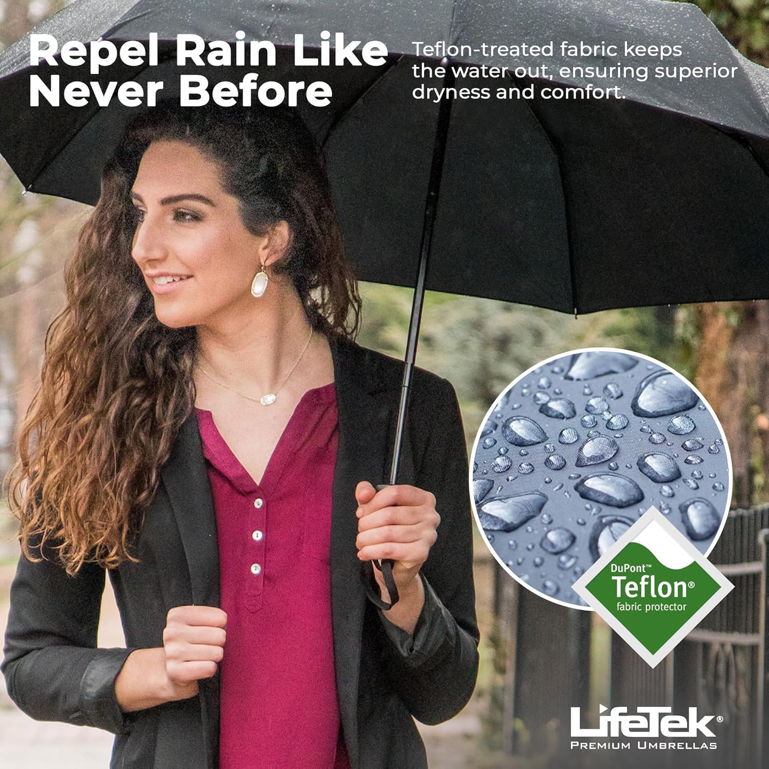 LifeTek Windproof Travel Umbrella - Compact Automatic UV Protection