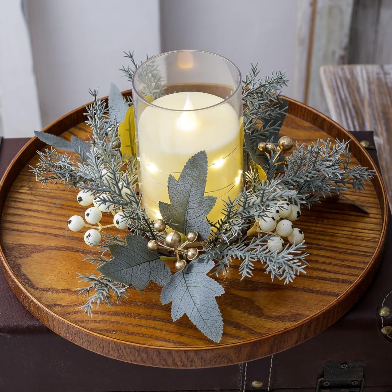 Handmade Fall-Themed Candle Wreath Decor