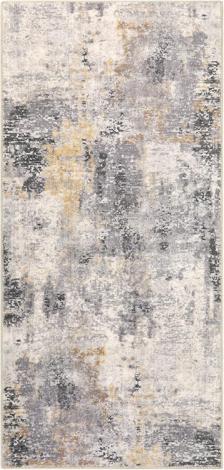Lahome Modern Abstract Gray Area Rug for Bathroom and Entryway
