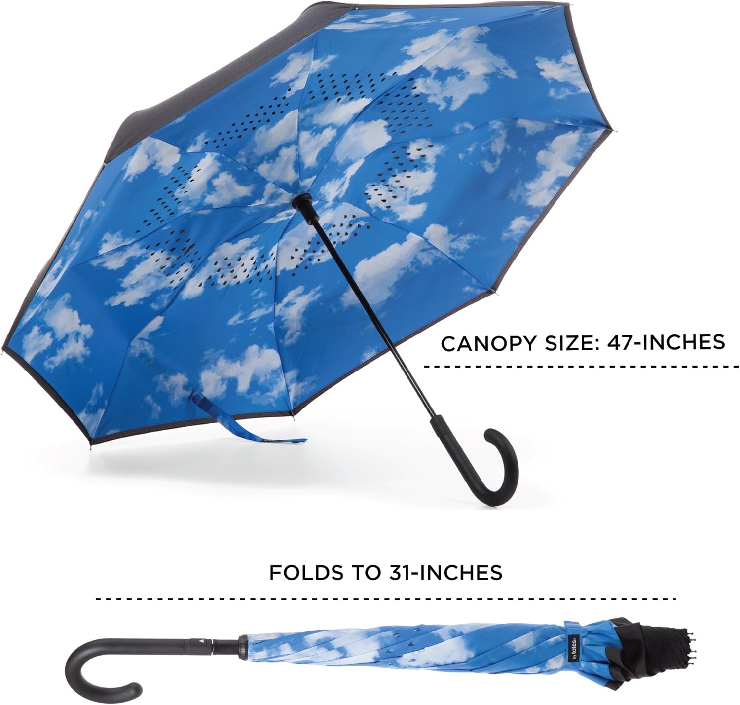 Totes InBrella Reverse Close Umbrella - Auto Close Stormproof Dripless