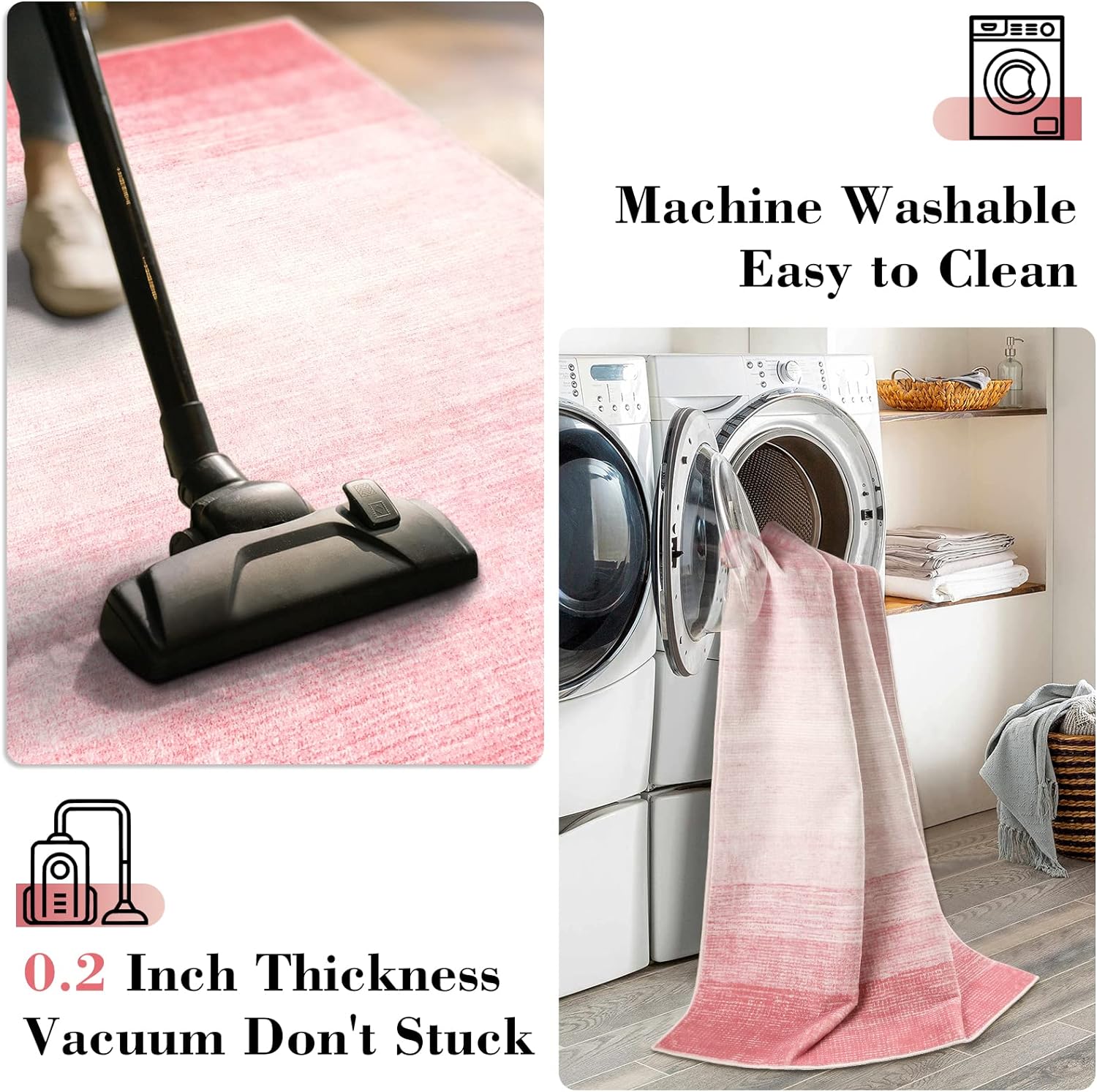 Wonnitar Washable 3x5 Area Rug Pink