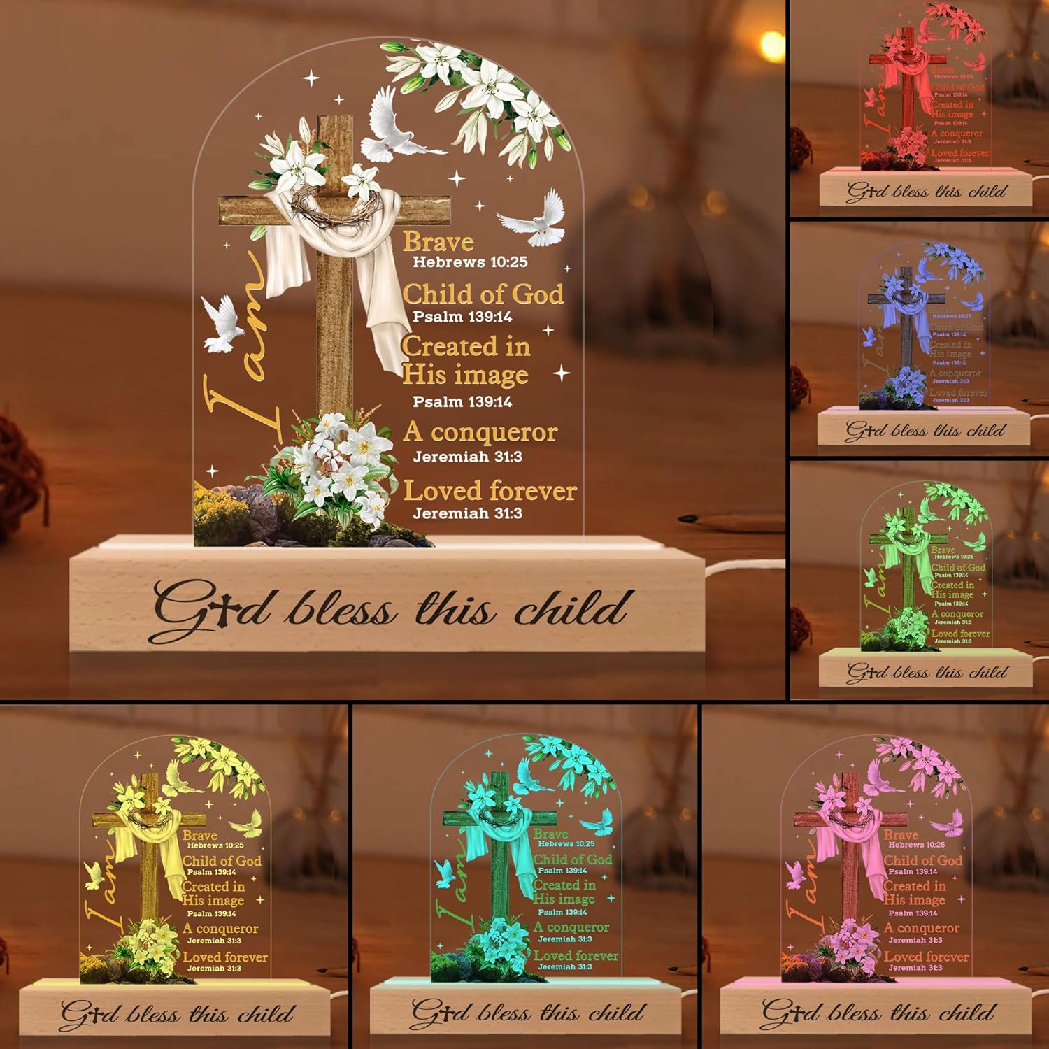 Godchild 3D Illusion Acrylic Lamp - Baptism Gift for Baby Boy Girl