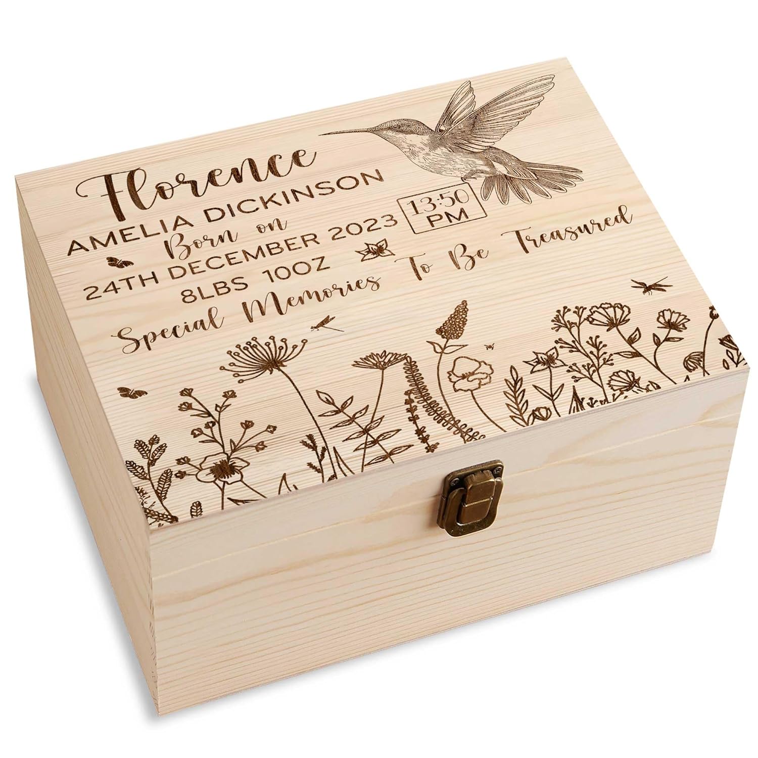 Personalized Baby Memory Box with Humming Bird Design 1