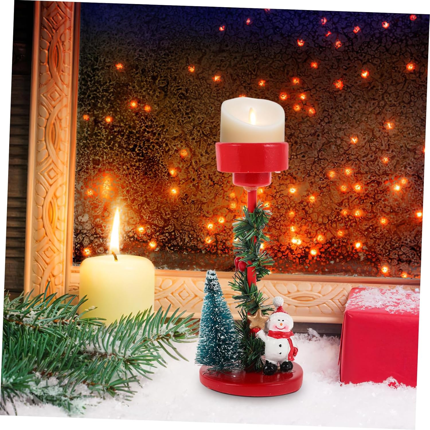 FUNOMOCYA Snowman Candle Holder Christmas Decor