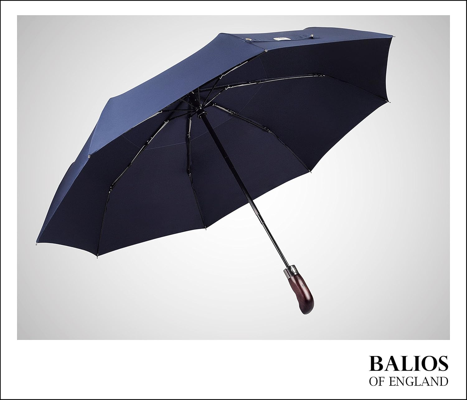 Balios Travel Folding Umbrella with Real Wood Handle