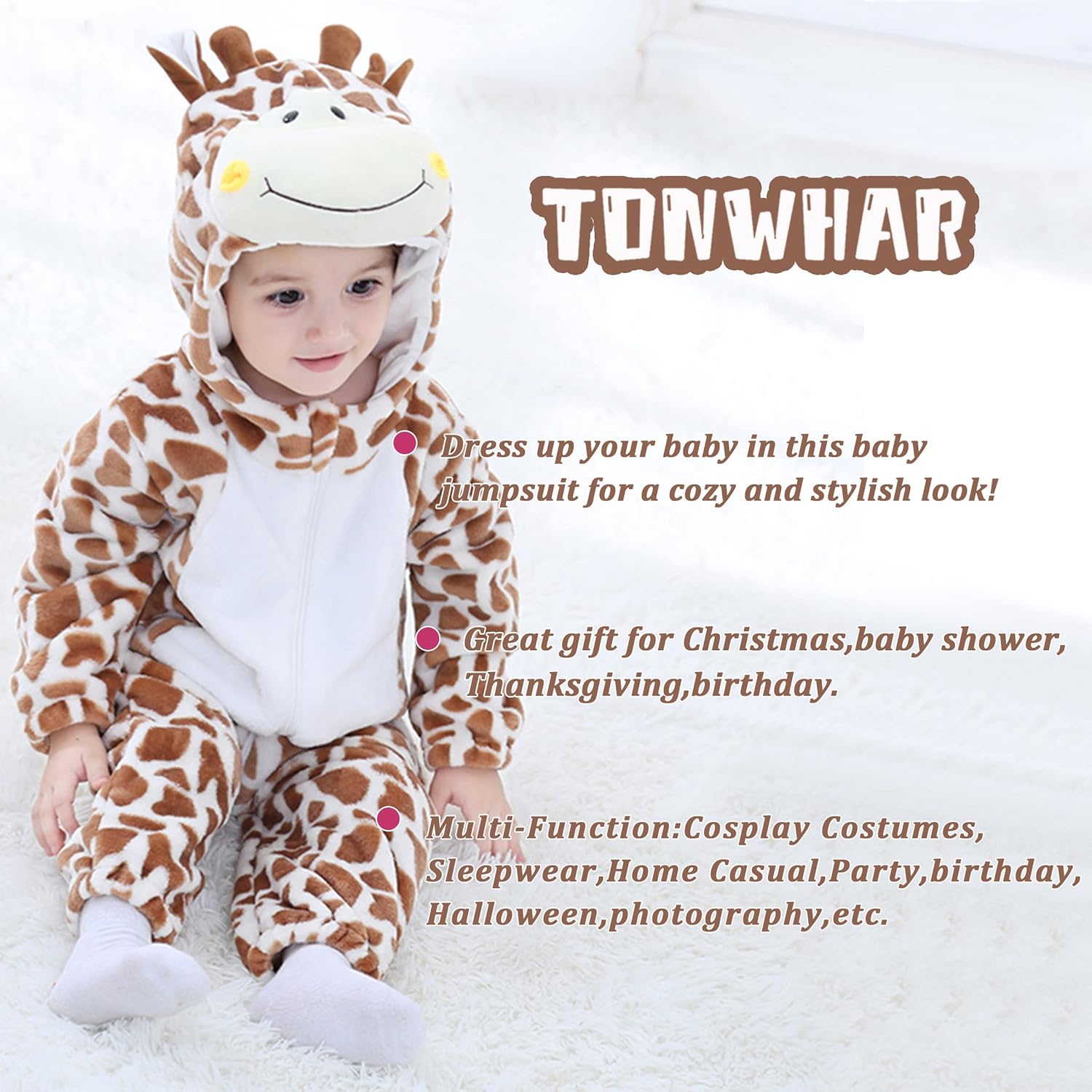 TONWHAR Baby Tiger Dinosaur Costume Hooded Romper for Kids