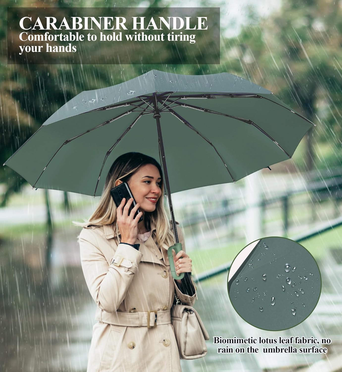QWB TUMAAOTU Folding Travel Umbrella with Carabiner Clip