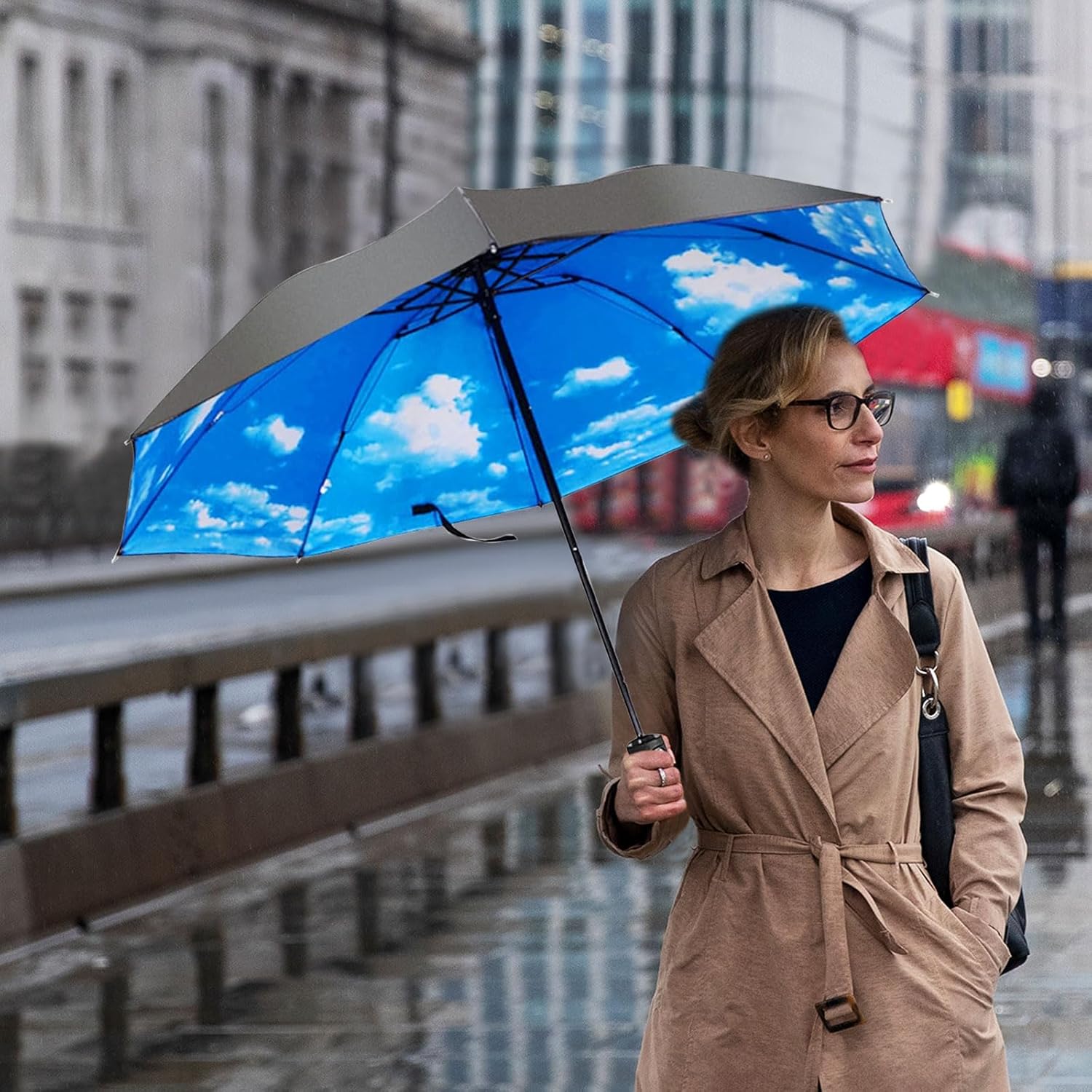 LLanxiry Compact Travel Umbrella Windproof Waterproof Stick Umbrella with Anti-UV Protection