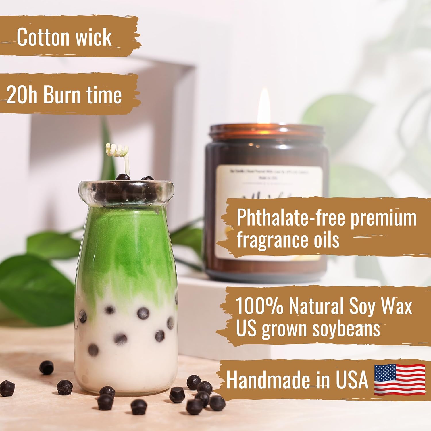 UPFLICK Matcha Honeydew Boba Candle Gift 1
