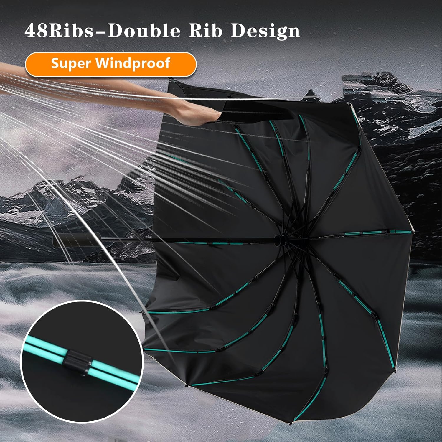 Lantusire Large Double-Ribs Automatic Folding Umbrella for Women Men