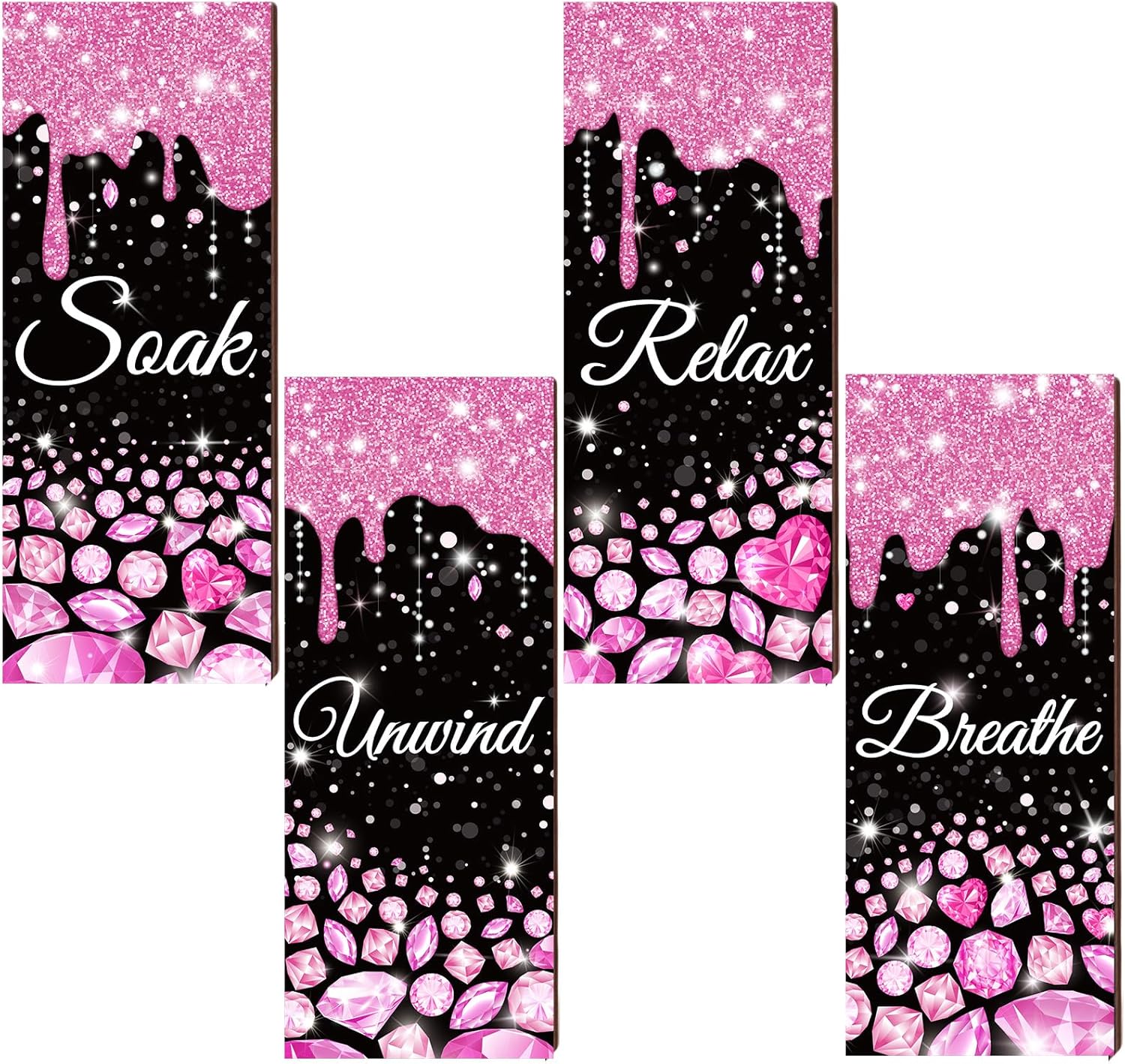Sivak 4 Pcs Glitter Diamond Pink Black Wall Decor Signs
