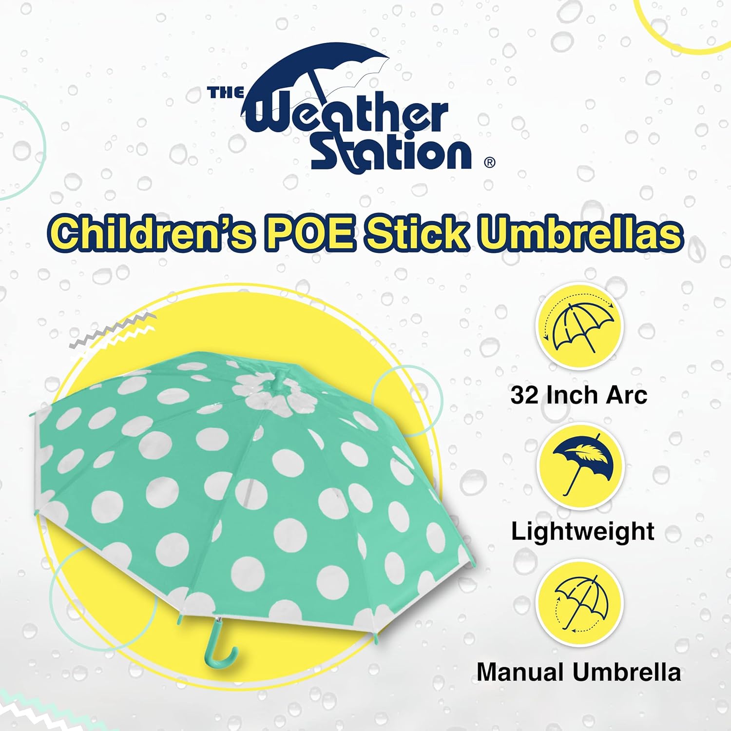 The Weather Station Kids Stick Umbrella with 32 Inch Arc Coverage
