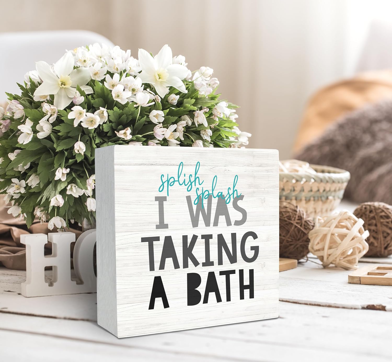SRADMO Splish Splash Bathroom Wood Box Sign Decor