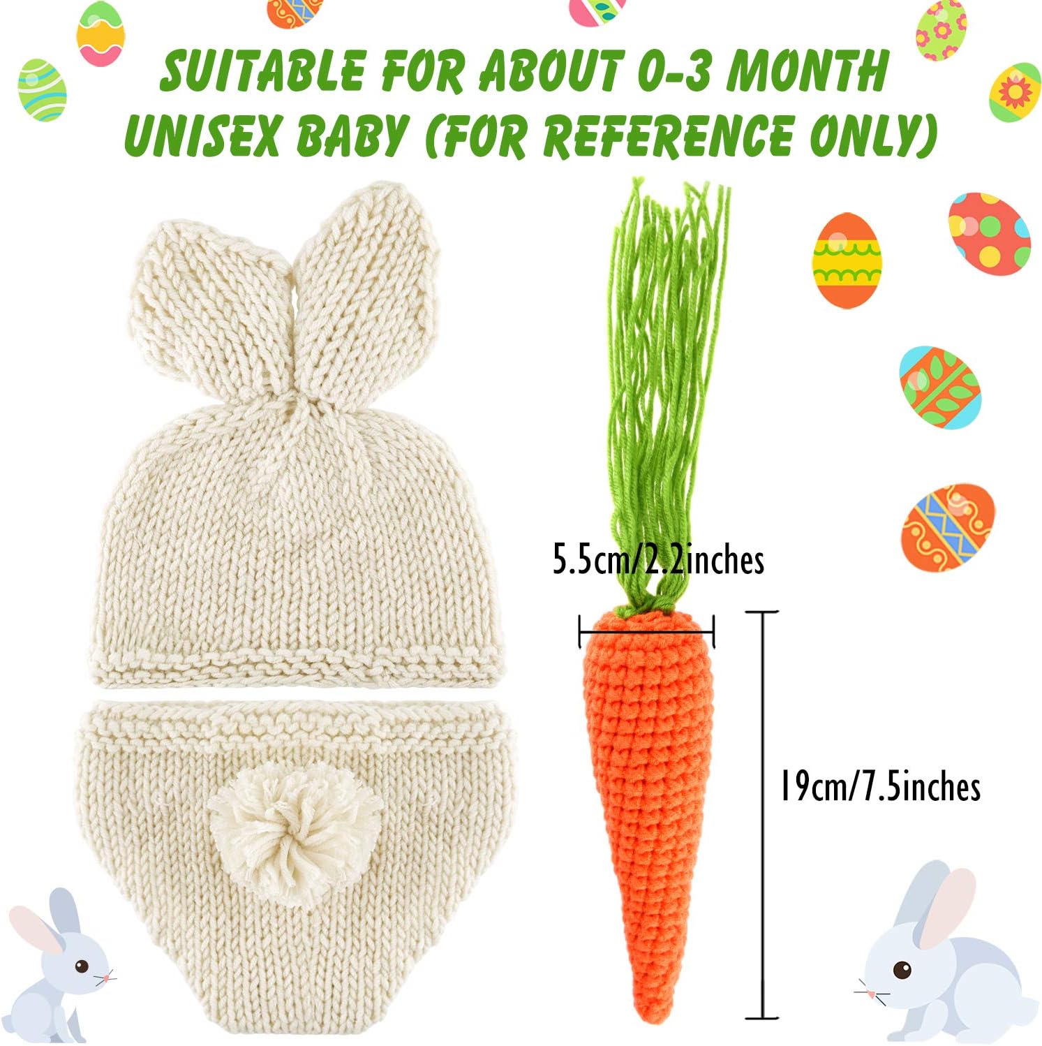 FEPITO Baby Bunny Costume Crochet Knit Newborn Photography Prop