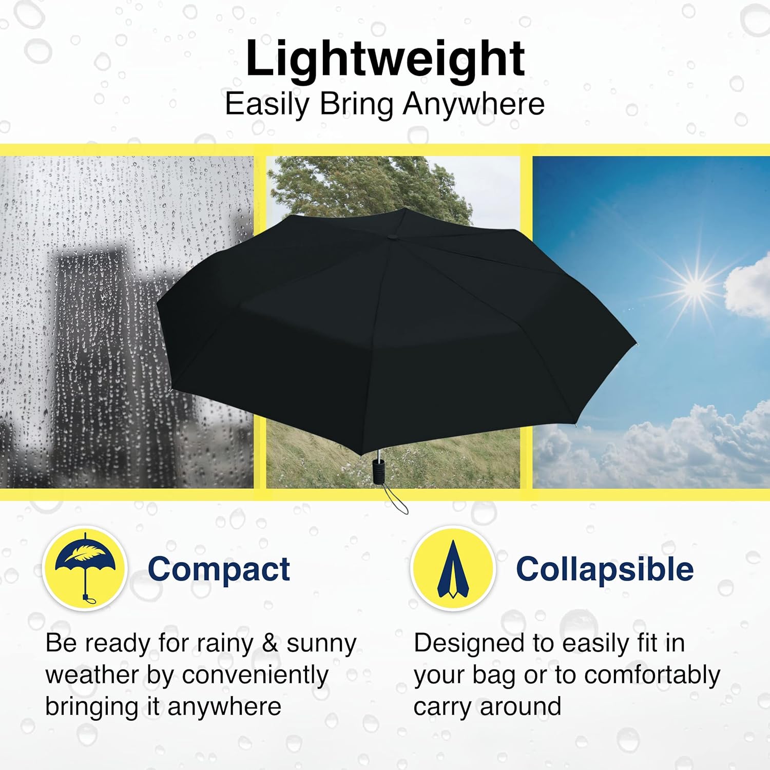 The Weather Station Automatic Rain Umbrella Windproof Lightweight Packable Black 1