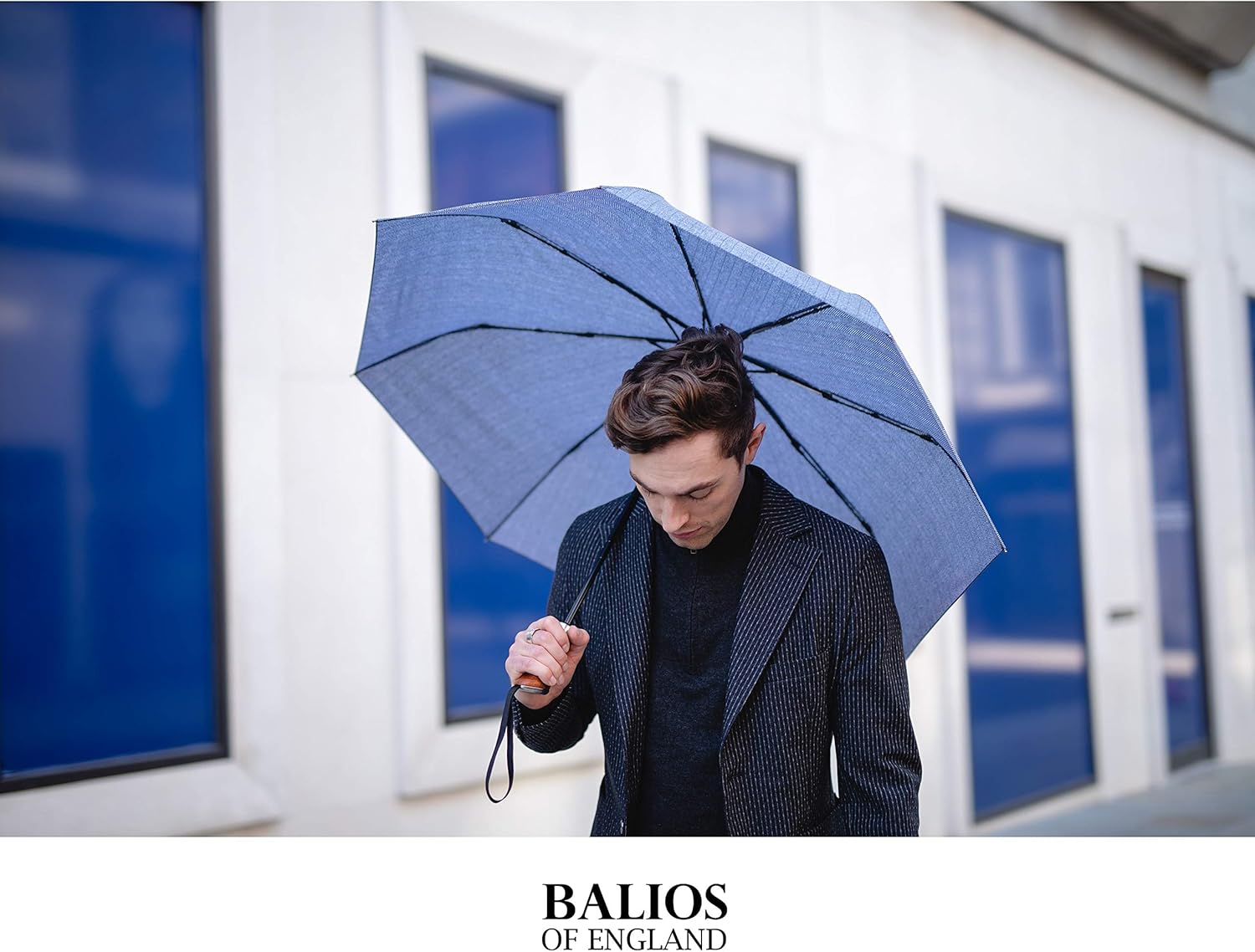 Balios Travel Umbrella Golden Hardwood Handle Auto Open Close