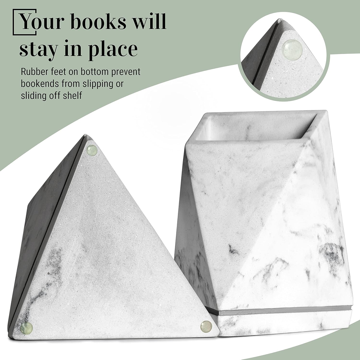 Marble Style Decorative Book Ends for Shelves White