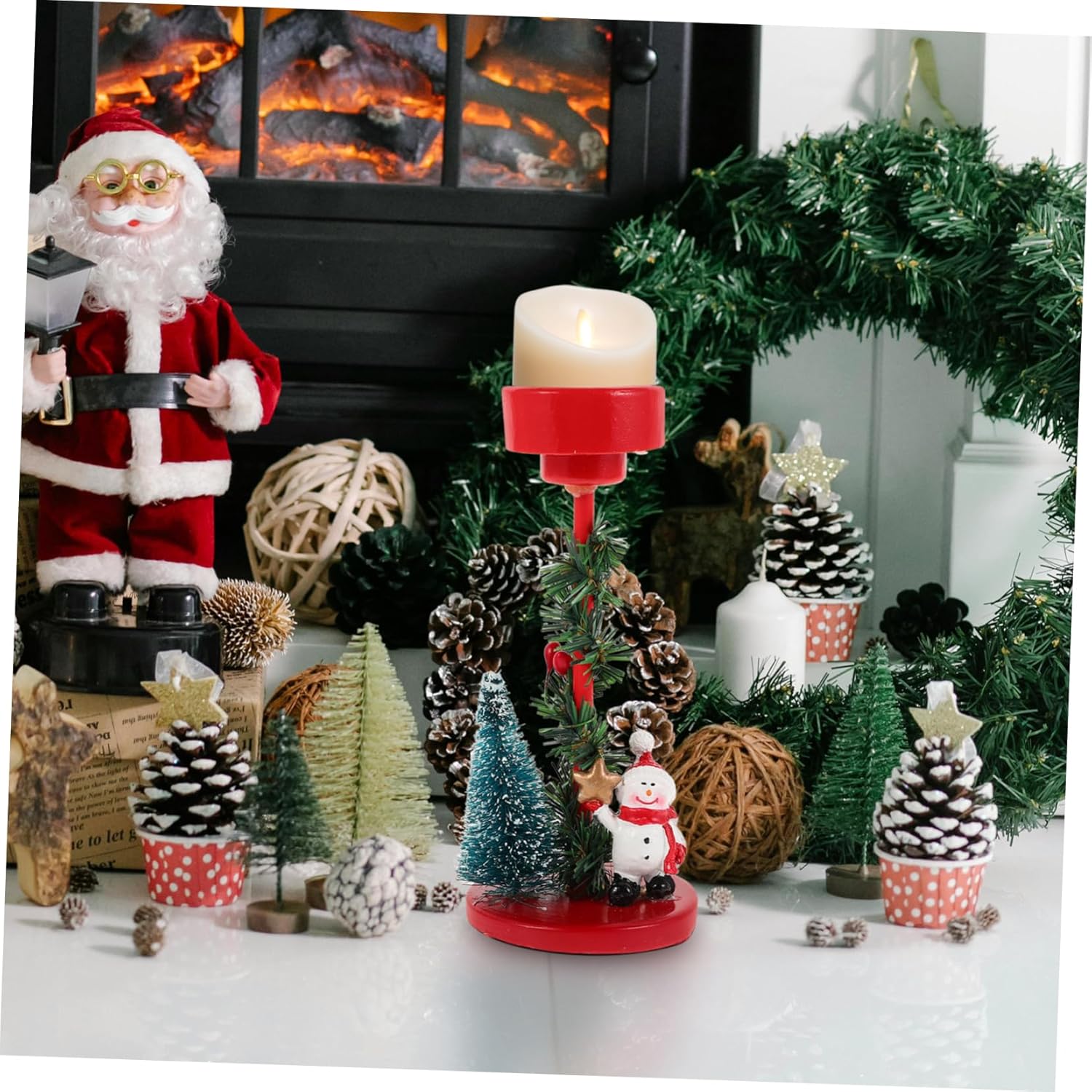 FUNOMOCYA Snowman Candle Holder Christmas Decor