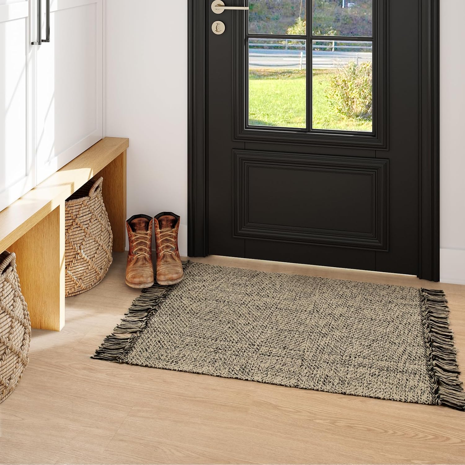 Collive Small Bathroom Rug 2x3 Reversible Cotton Entryway Mat